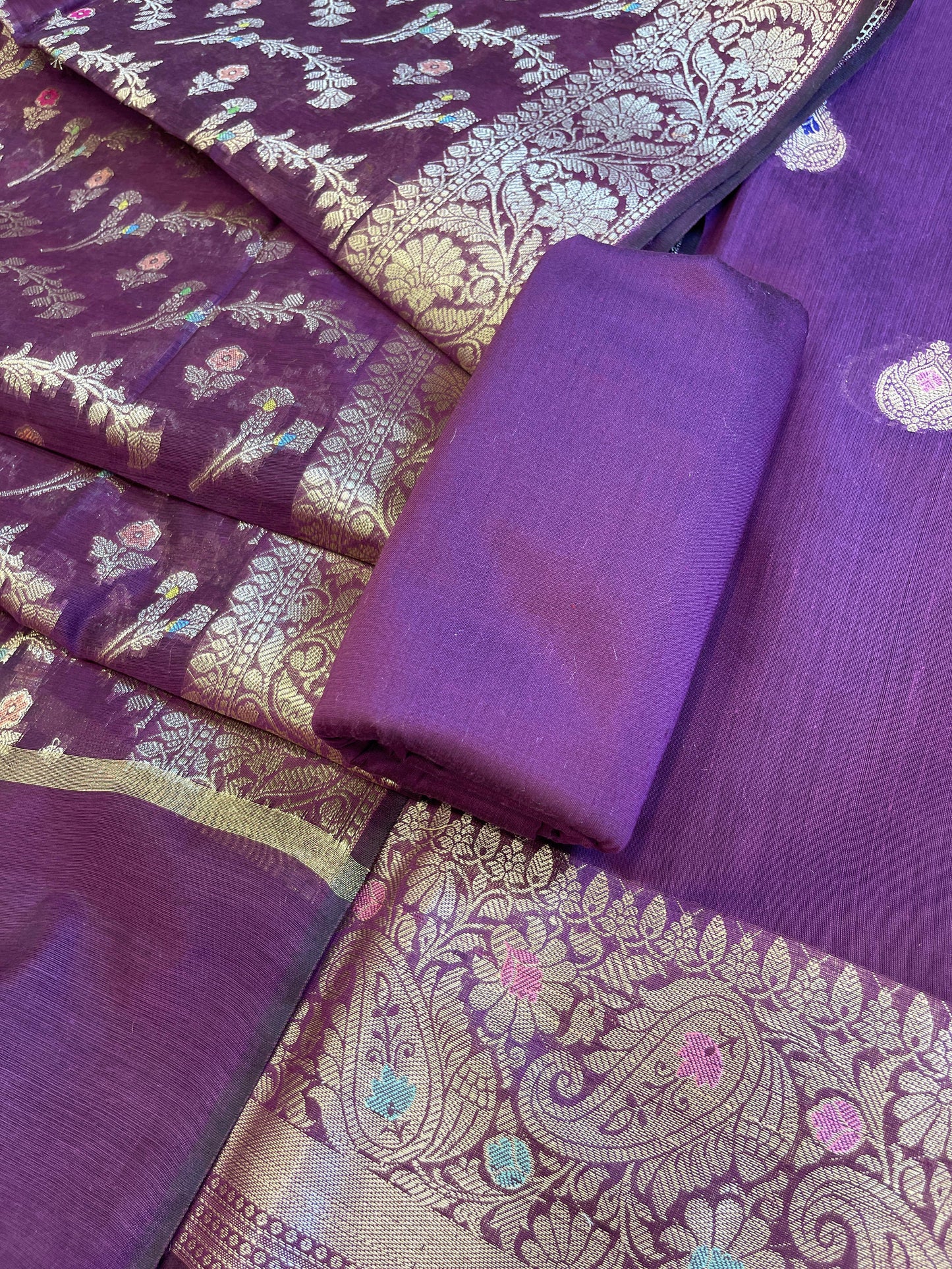 Purple Cotton Resham Minakari Zari Booti Banarasi Suit 625SHL_CT55