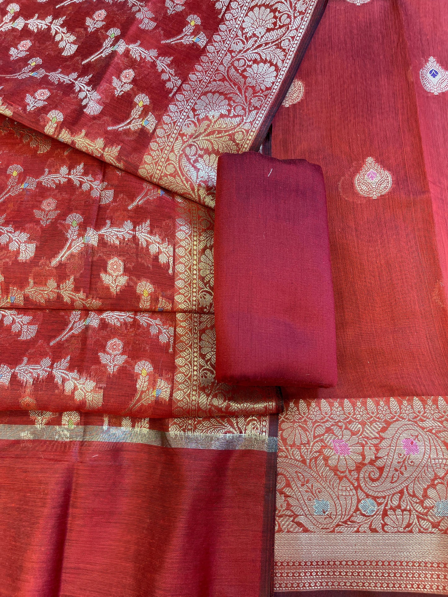Red Cotton Resham Minakari Zari Booti Banarasi Suit 625SHL_CT56