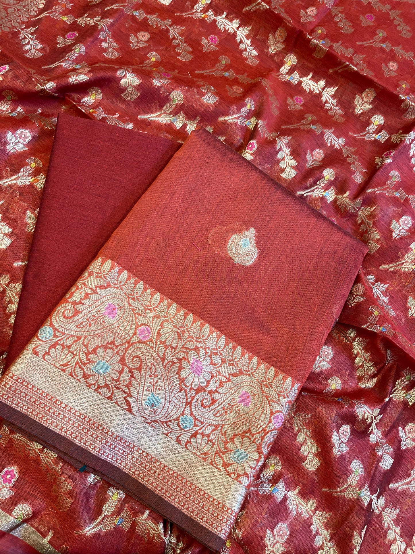 Red Cotton Resham Minakari Zari Booti Banarasi Suit 625SHL_CT56