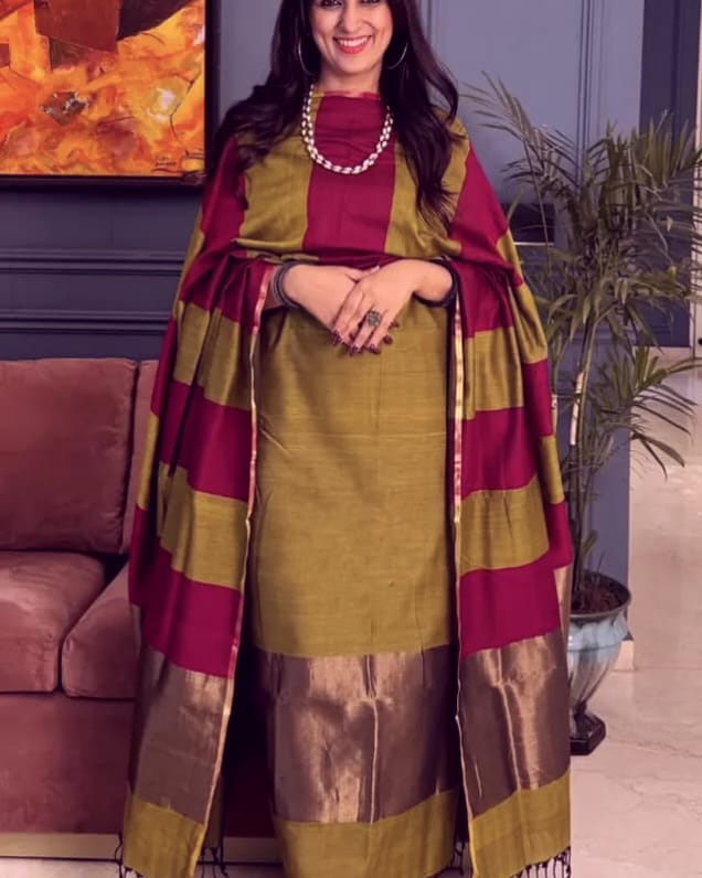 Mustard Cotton Stripe Zari Patta Banarasi Suit 650SKL_CS17