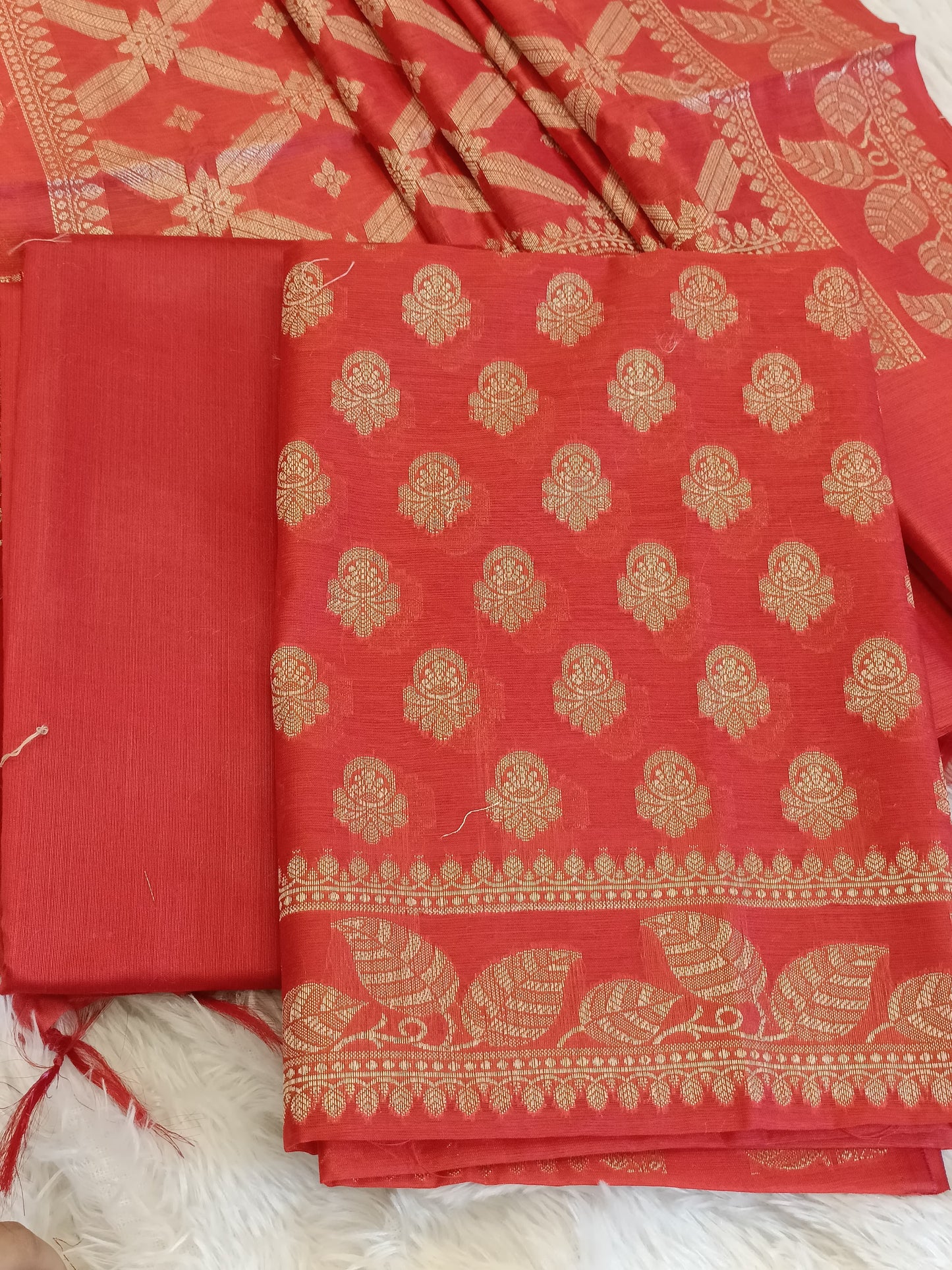 Red Cotton Blend Floral Zari Booti with Zig-Zag Zari Jaal Dupatta Banarasi Suit 65SHL_PV1