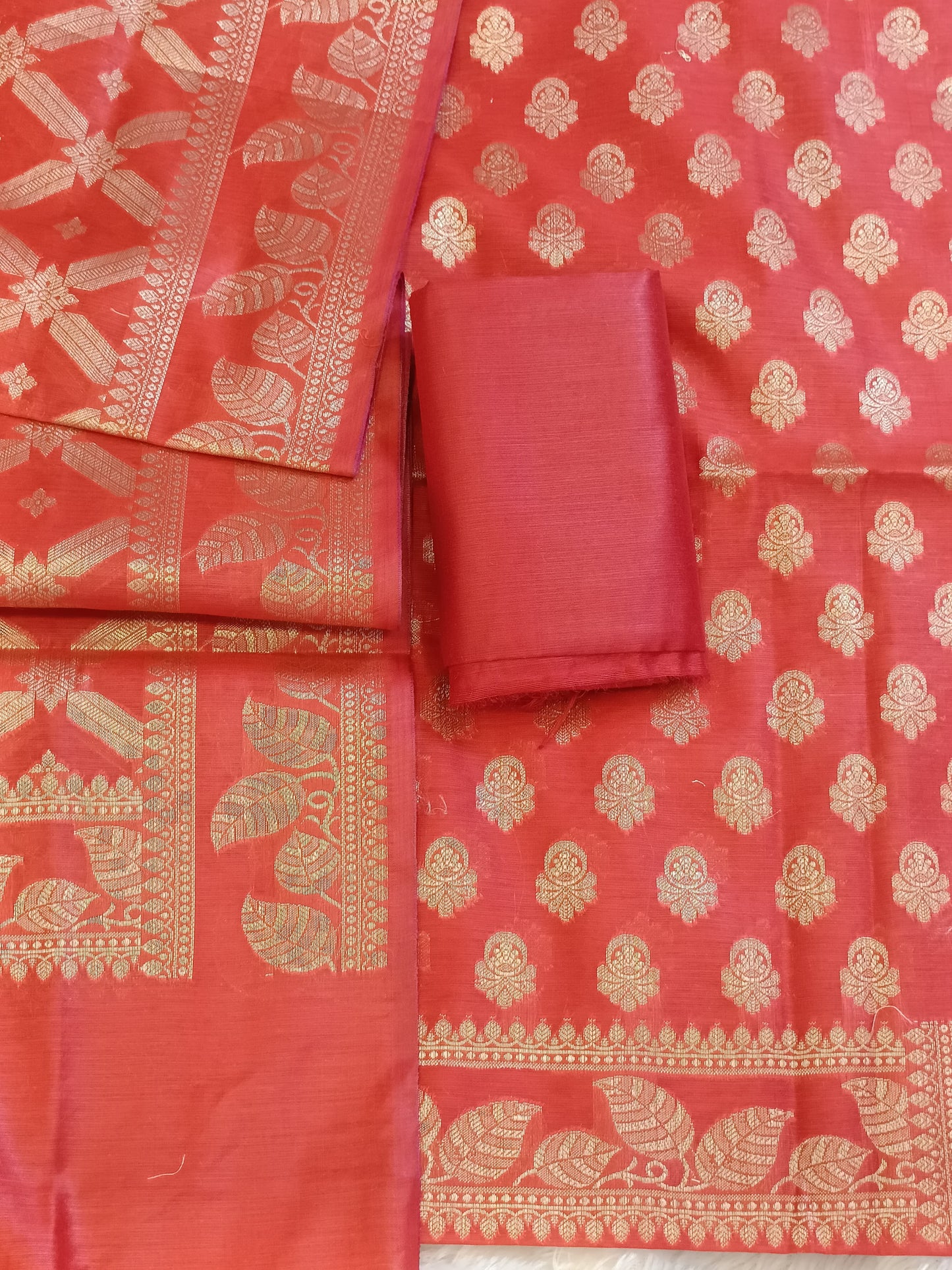 Red Cotton Blend Floral Zari Booti with Zig-Zag Zari Jaal Dupatta Banarasi Suit 65SHL_PV1