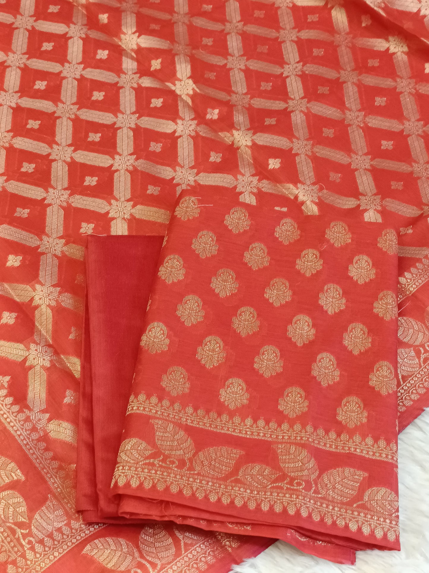 Red Cotton Blend Floral Zari Booti with Zig-Zag Zari Jaal Dupatta Banarasi Suit 65SHL_PV1