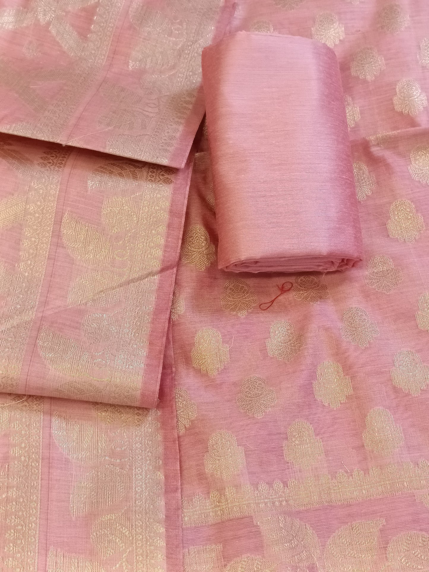 Pink Cotton Blend Floral Zari Booti with Zig-Zag Zari Jaal Dupatta Banarasi Suit 65SHL_PV2