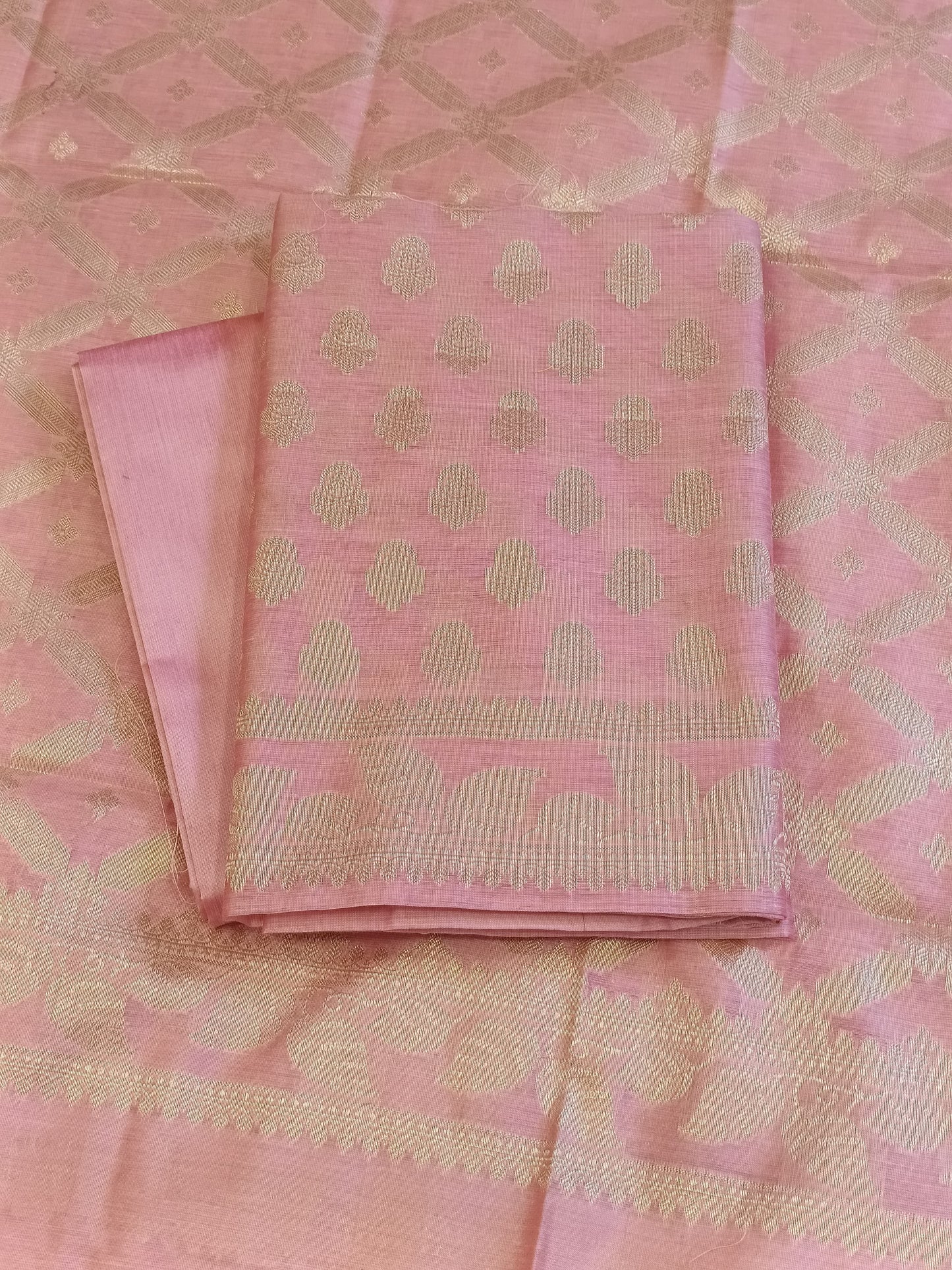 Pink Cotton Blend Floral Zari Booti with Zig-Zag Zari Jaal Dupatta Banarasi Suit 65SHL_PV2
