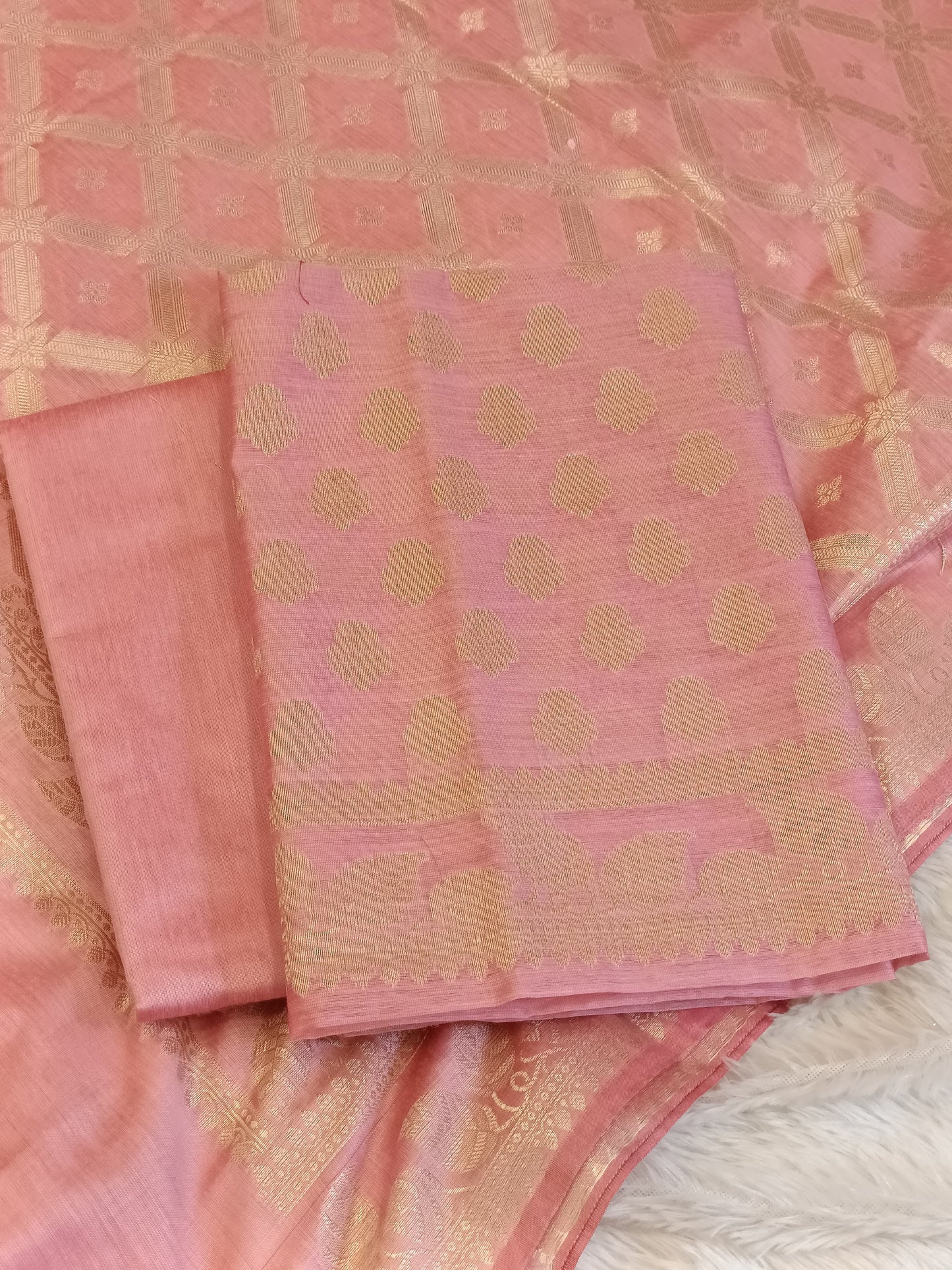 Pink Cotton Blend Floral Zari Booti with Zig-Zag Zari Jaal Dupatta Banarasi Suit 65SHL_PV2
