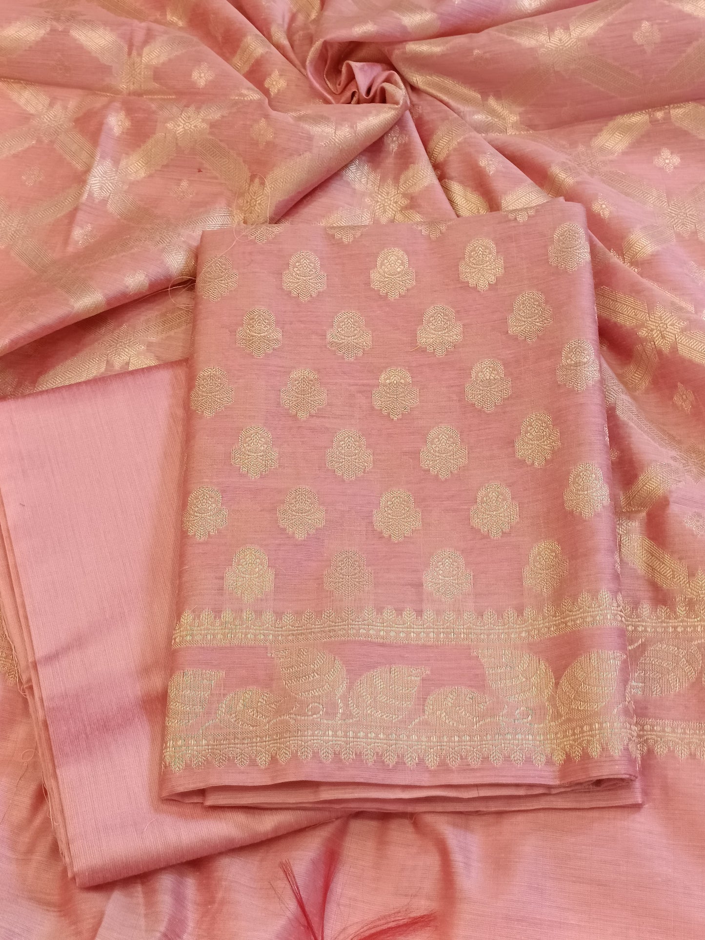 Pink Cotton Blend Floral Zari Booti with Zig-Zag Zari Jaal Dupatta Banarasi Suit 65SHL_PV2