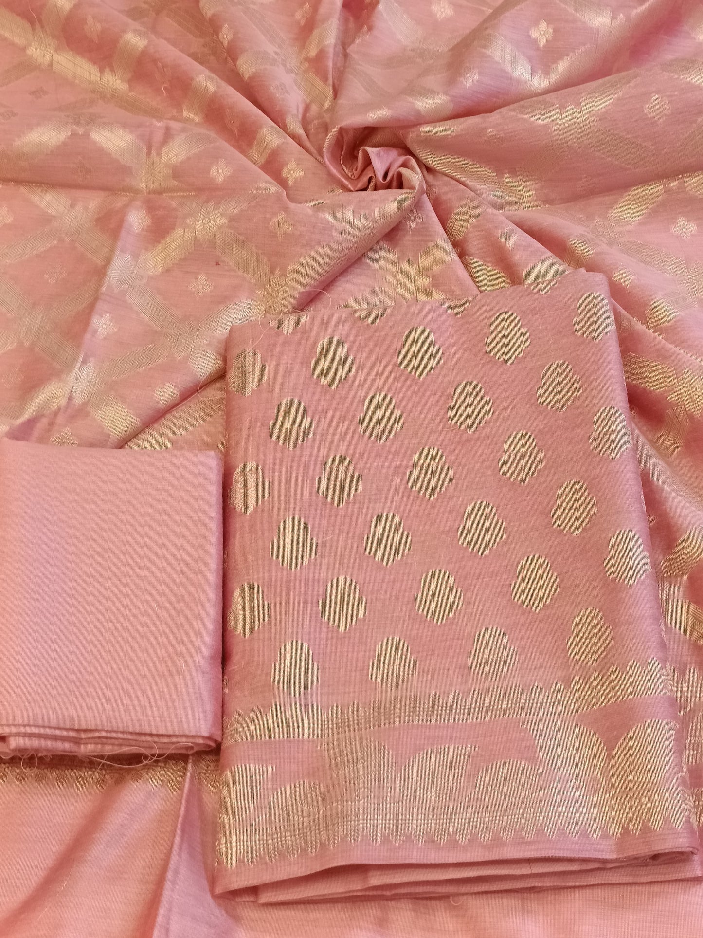 Pink Cotton Blend Floral Zari Booti with Zig-Zag Zari Jaal Dupatta Banarasi Suit 65SHL_PV2