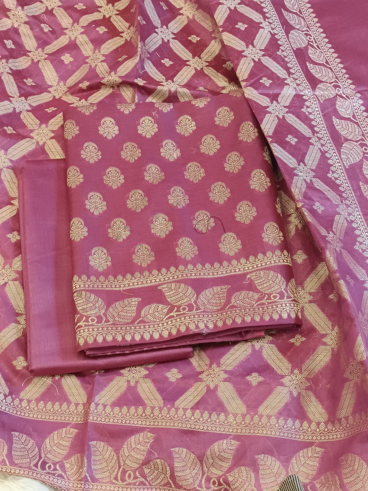 Burgundy Cotton Blend Floral Zari Booti with Zig-Zag Zari Jaal Dupatta Banarasi Suit 65SHL_PV3
