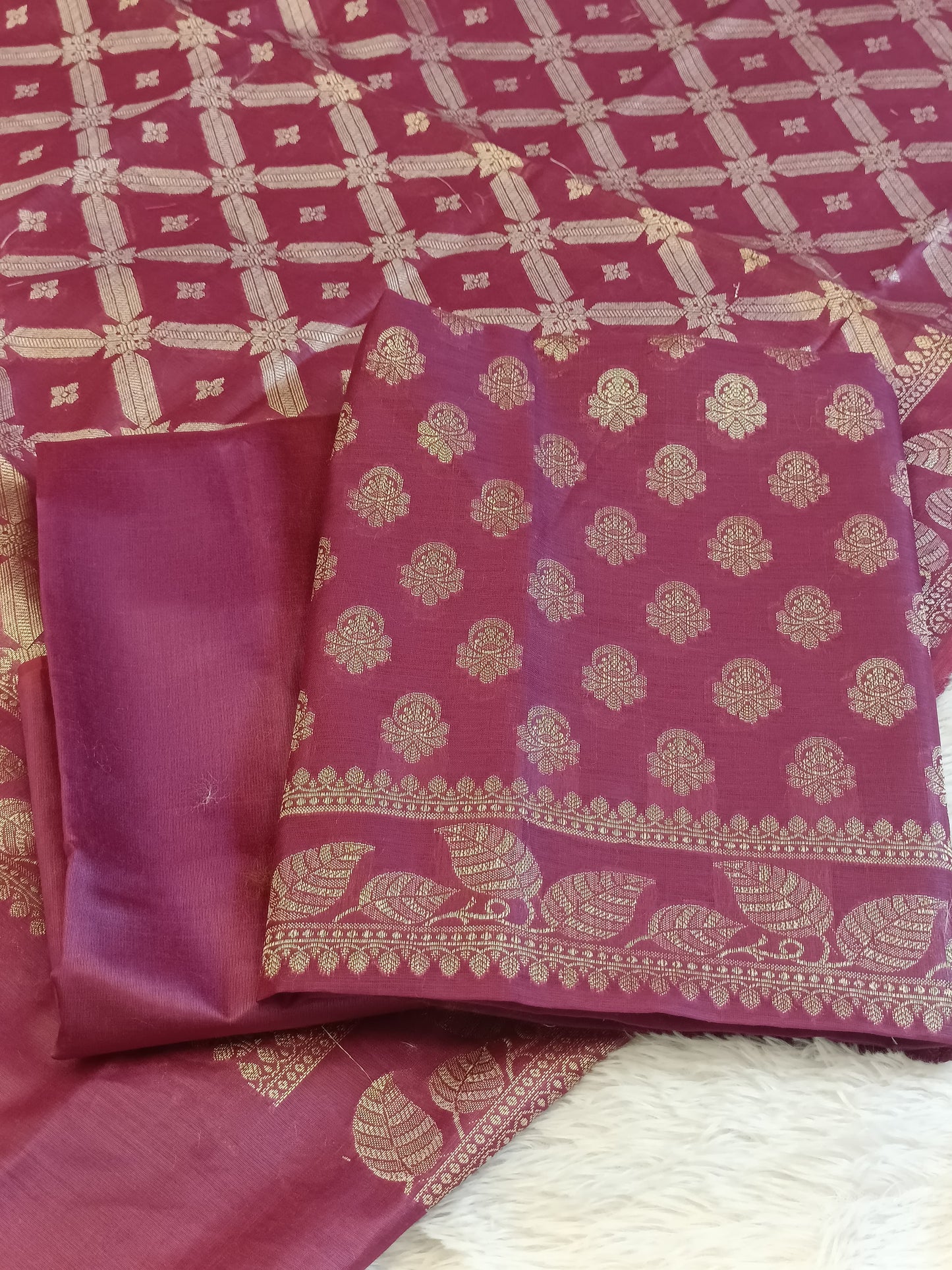 Burgundy Cotton Blend Floral Zari Booti with Zig-Zag Zari Jaal Dupatta Banarasi Suit 65SHL_PV3