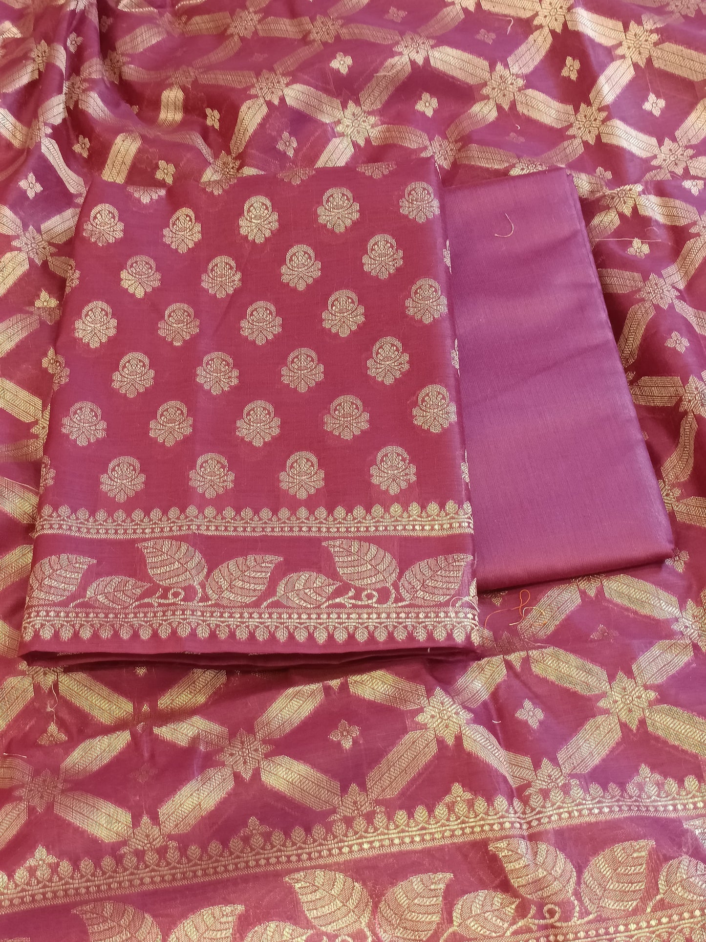 Burgundy Cotton Blend Floral Zari Booti with Zig-Zag Zari Jaal Dupatta Banarasi Suit 65SHL_PV3