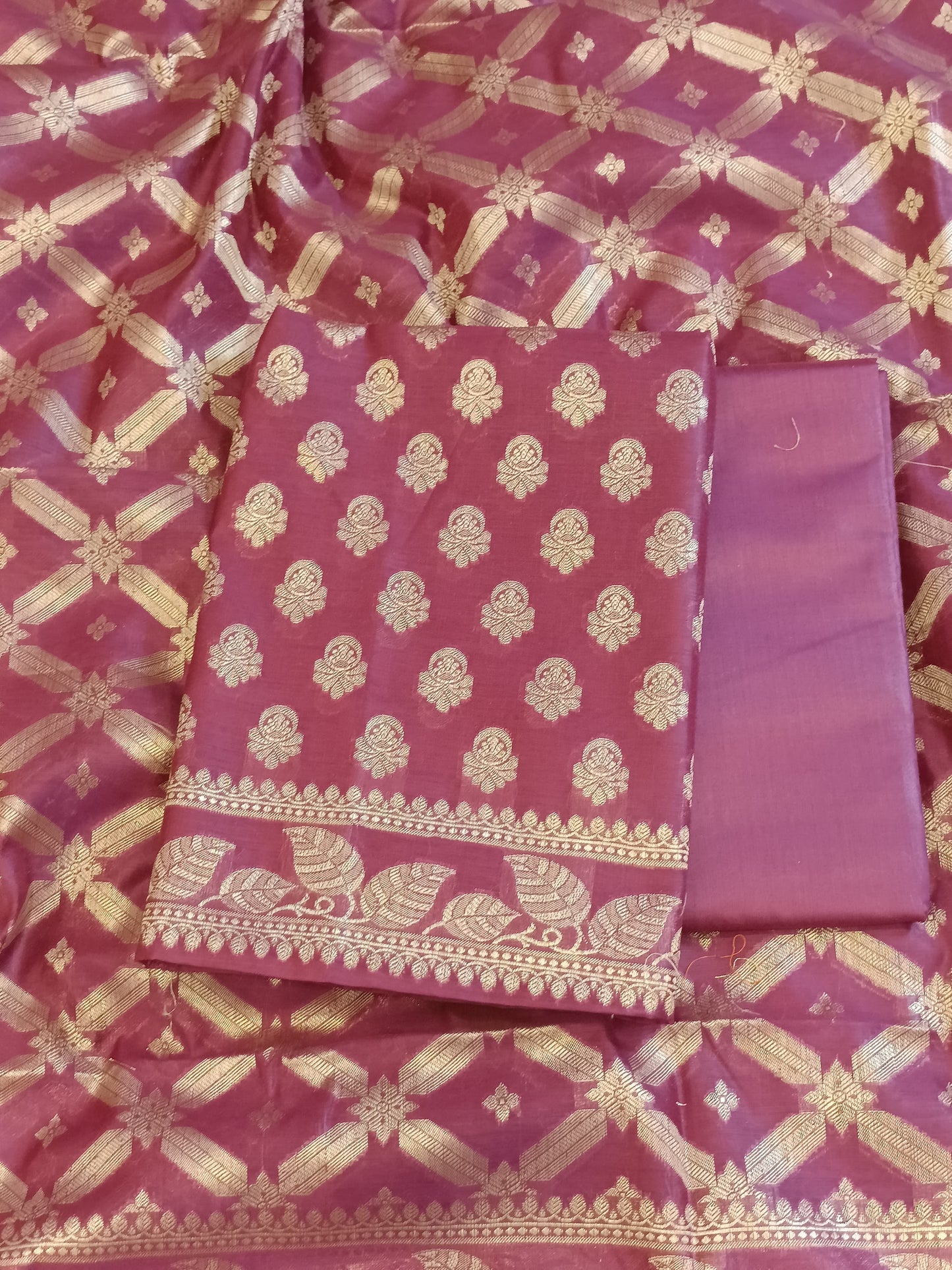 Burgundy Cotton Blend Floral Zari Booti with Zig-Zag Zari Jaal Dupatta Banarasi Suit 65SHL_PV3