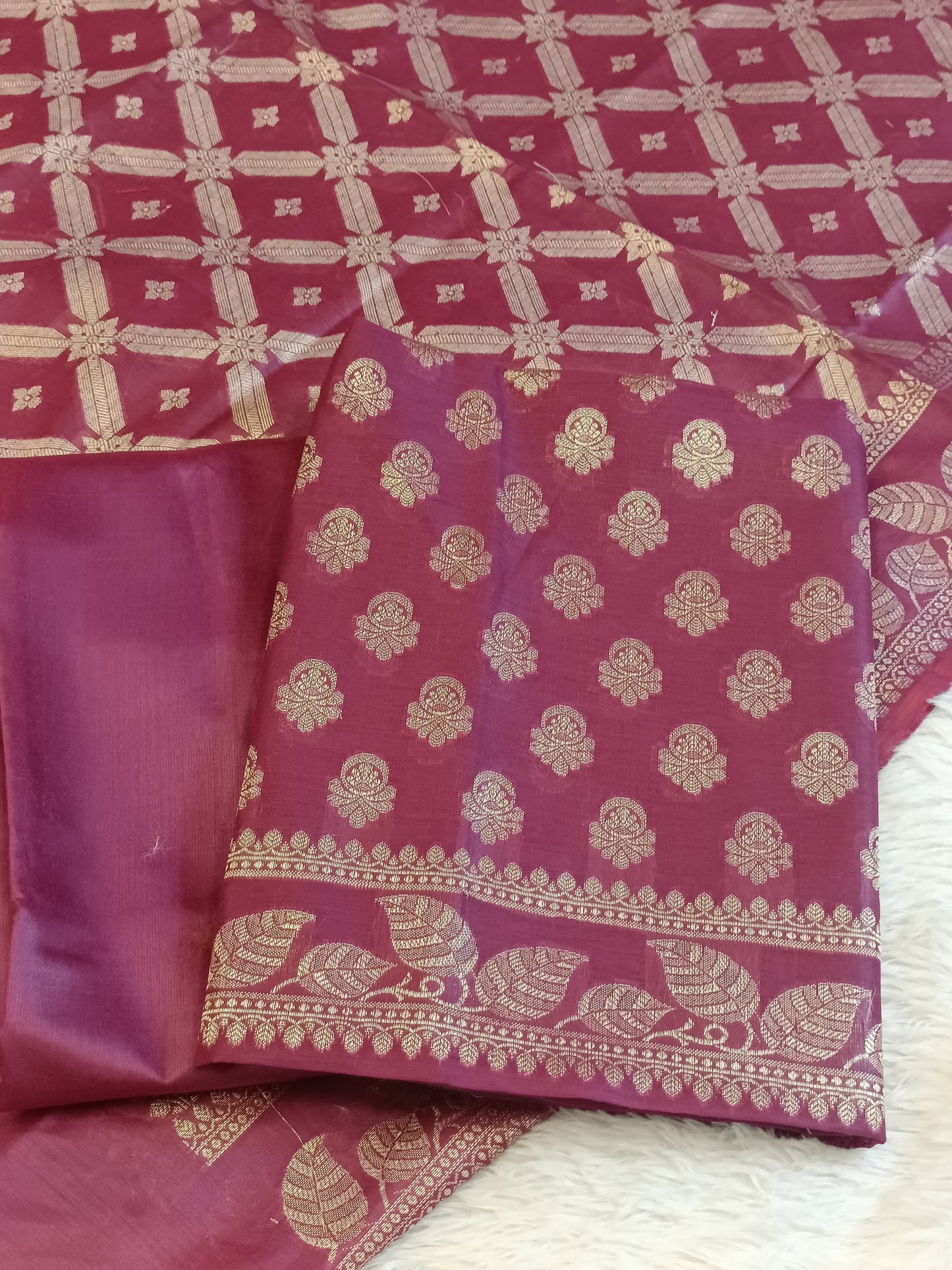 Burgundy Cotton Blend Floral Zari Booti with Zig-Zag Zari Jaal Dupatta Banarasi Suit 65SHL_PV3