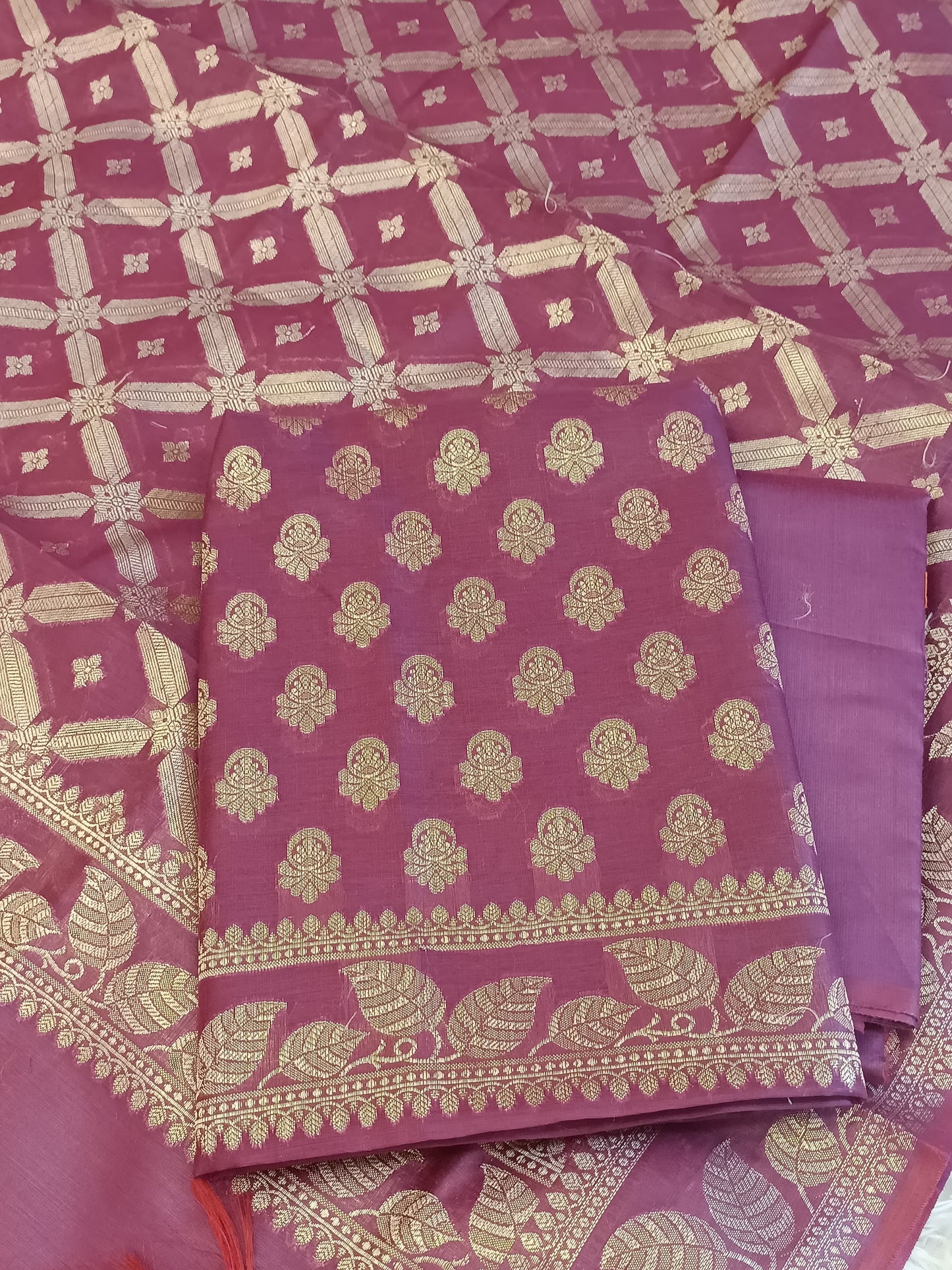 Burgundy Cotton Blend Floral Zari Booti with Zig-Zag Zari Jaal Dupatta Banarasi Suit 65SHL_PV3