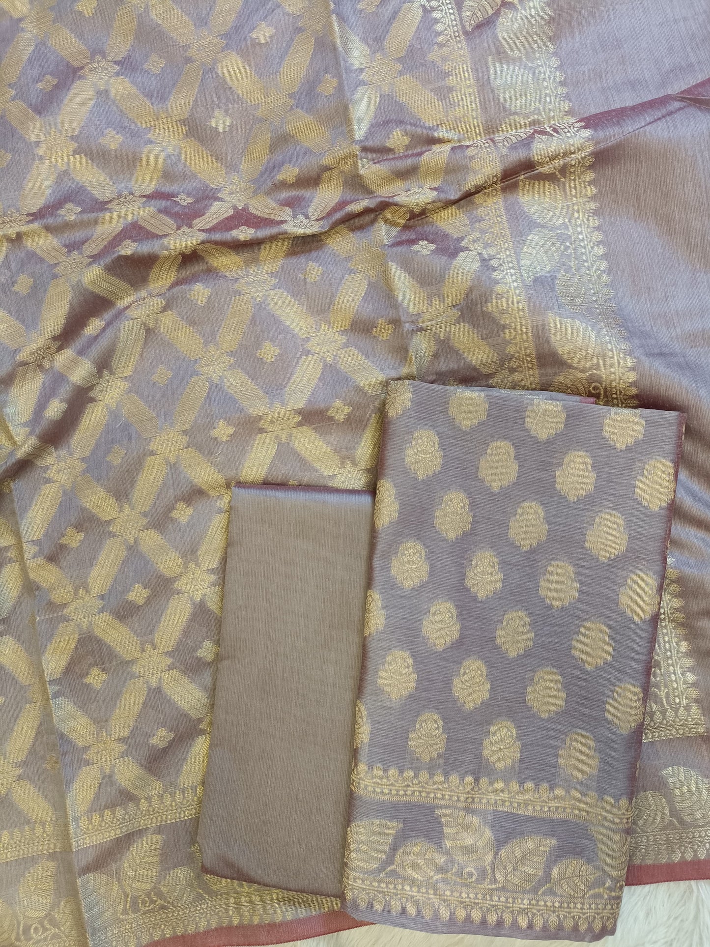 Grey Cotton Blend Floral Zari Booti with Zig-Zag Zari Jaal Dupatta Banarasi Suit 65SHL_PV4