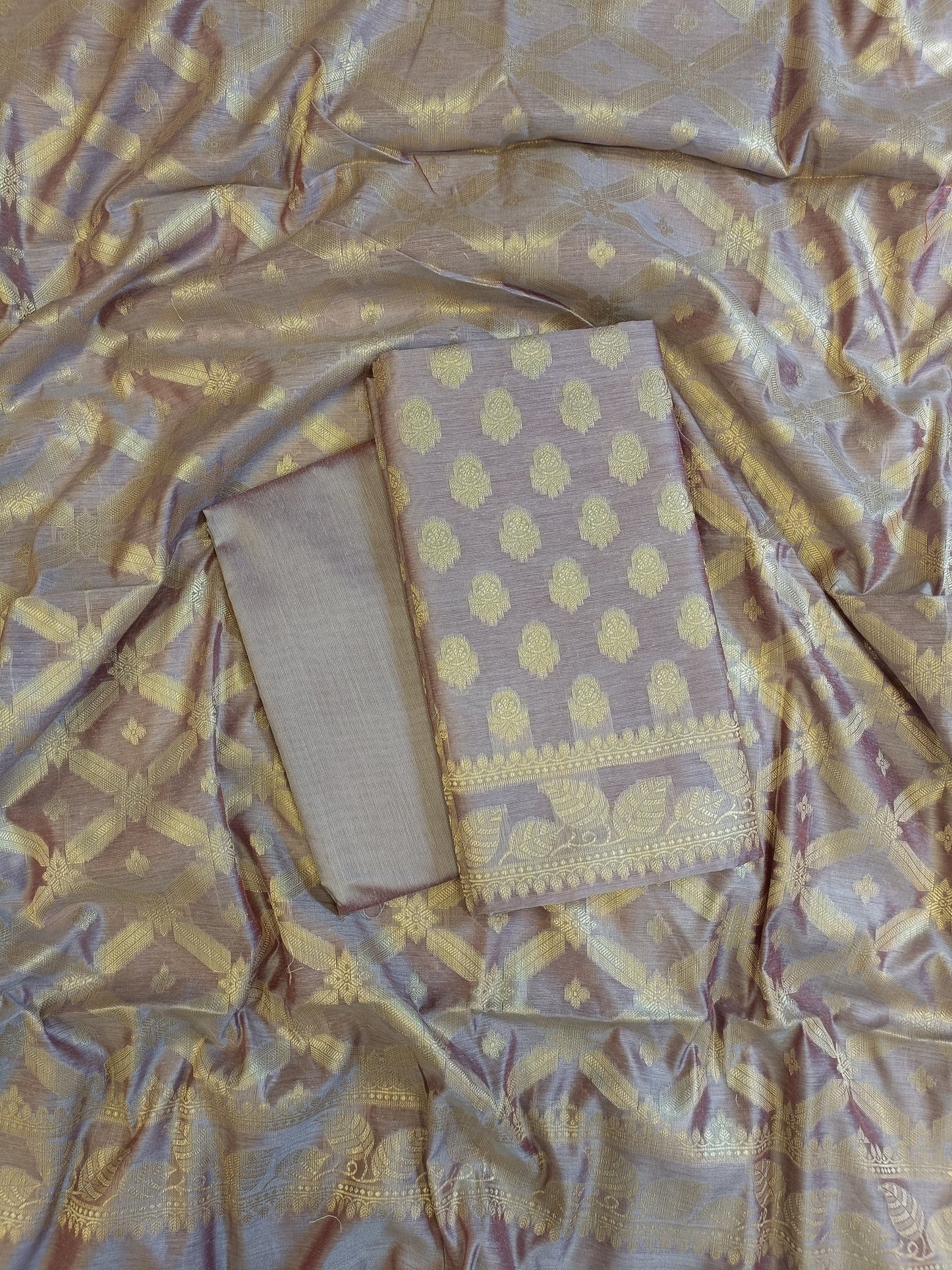 Grey Cotton Blend Floral Zari Booti with Zig-Zag Zari Jaal Dupatta Banarasi Suit 65SHL_PV4