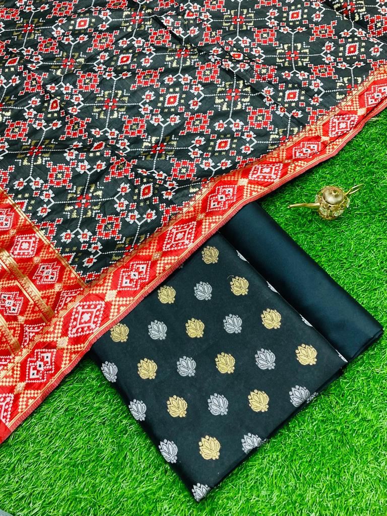 Black Katan Silk Silver Gold Zari With Patola Weave Dupatta 700SKL_KS13