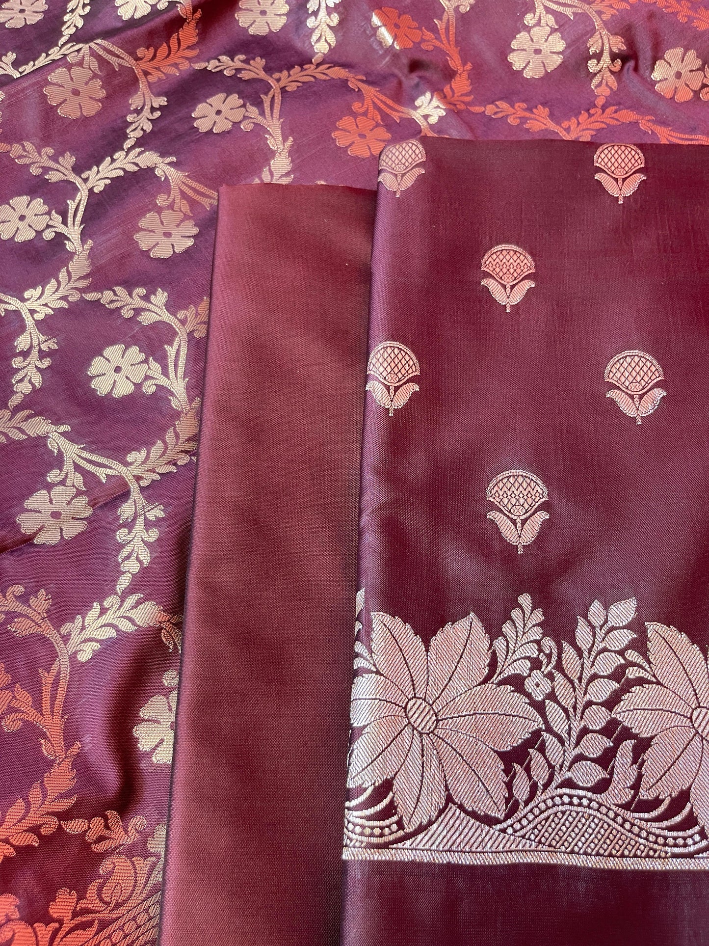 Maroon Semi Silk Floral Zari Booti Banarasi 3 pcs Suit Set with Zari Jaal Dupatta 900AJ_SK25