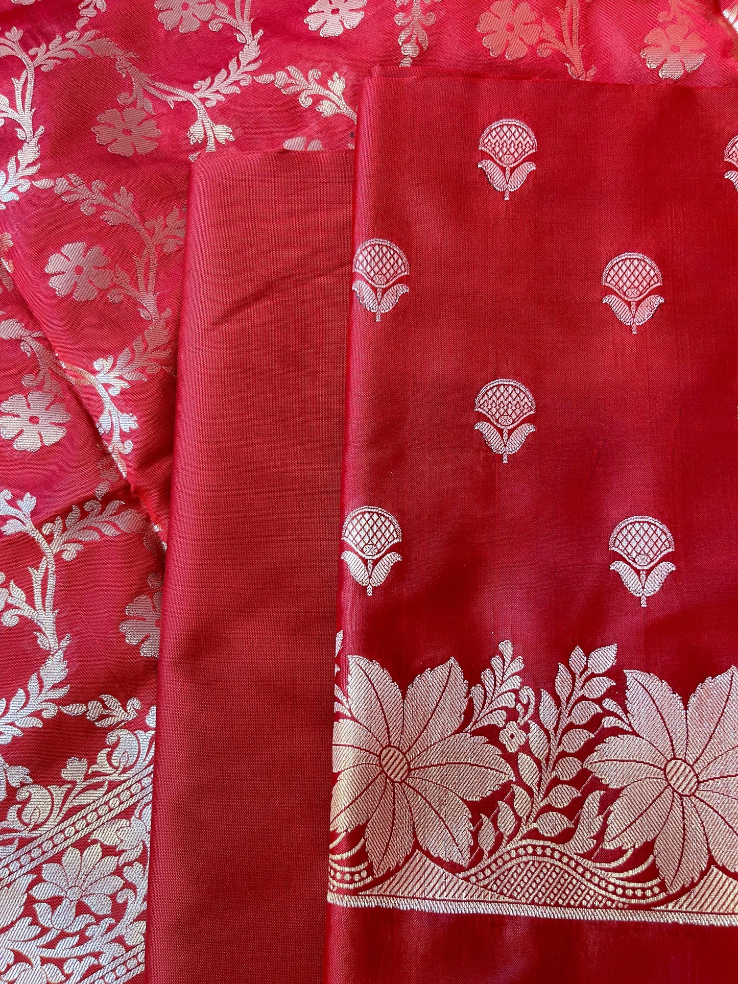 Red Semi Silk Floral Zari Booti Banarasi 3 pcs Suit Set with Zari Jaal Dupatta 900AJ_SK27