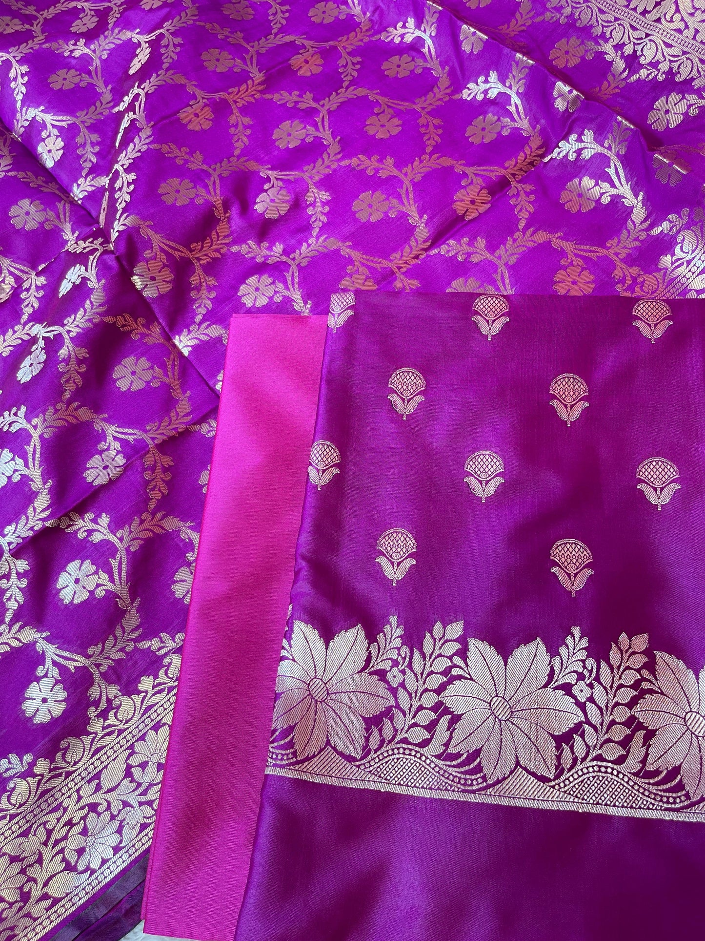 Magenta Semi Silk Floral Zari Booti Banarasi 3 pcs Suit Set with Zari Jaal Dupatta 900AJ_SK28
