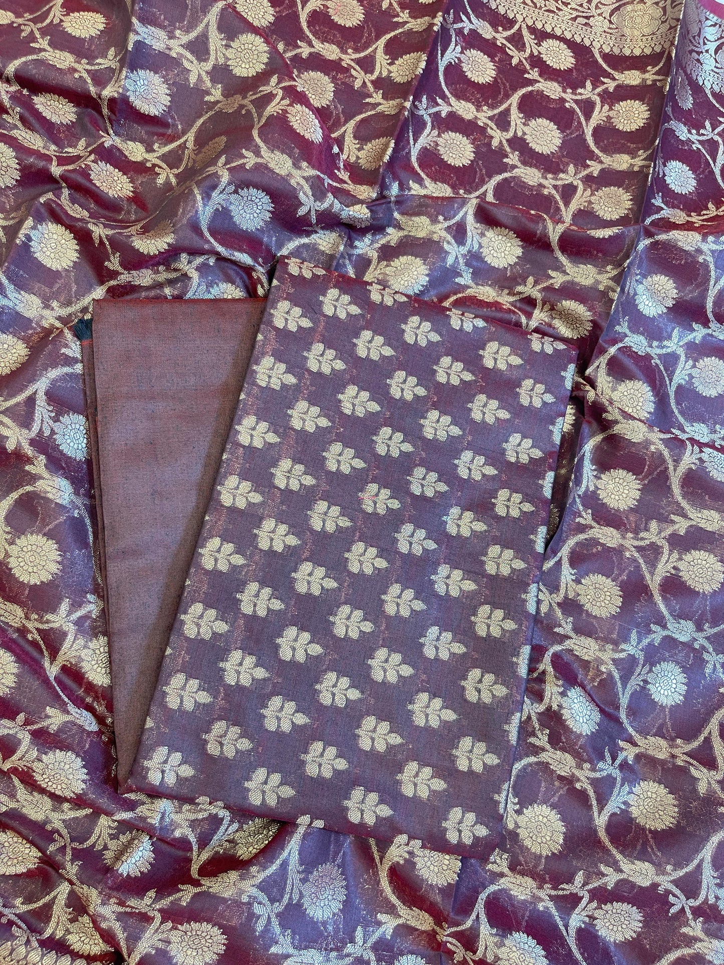 Wine Cotton Leaf Zari Booti Banarasi Suit 950SHL_CT2