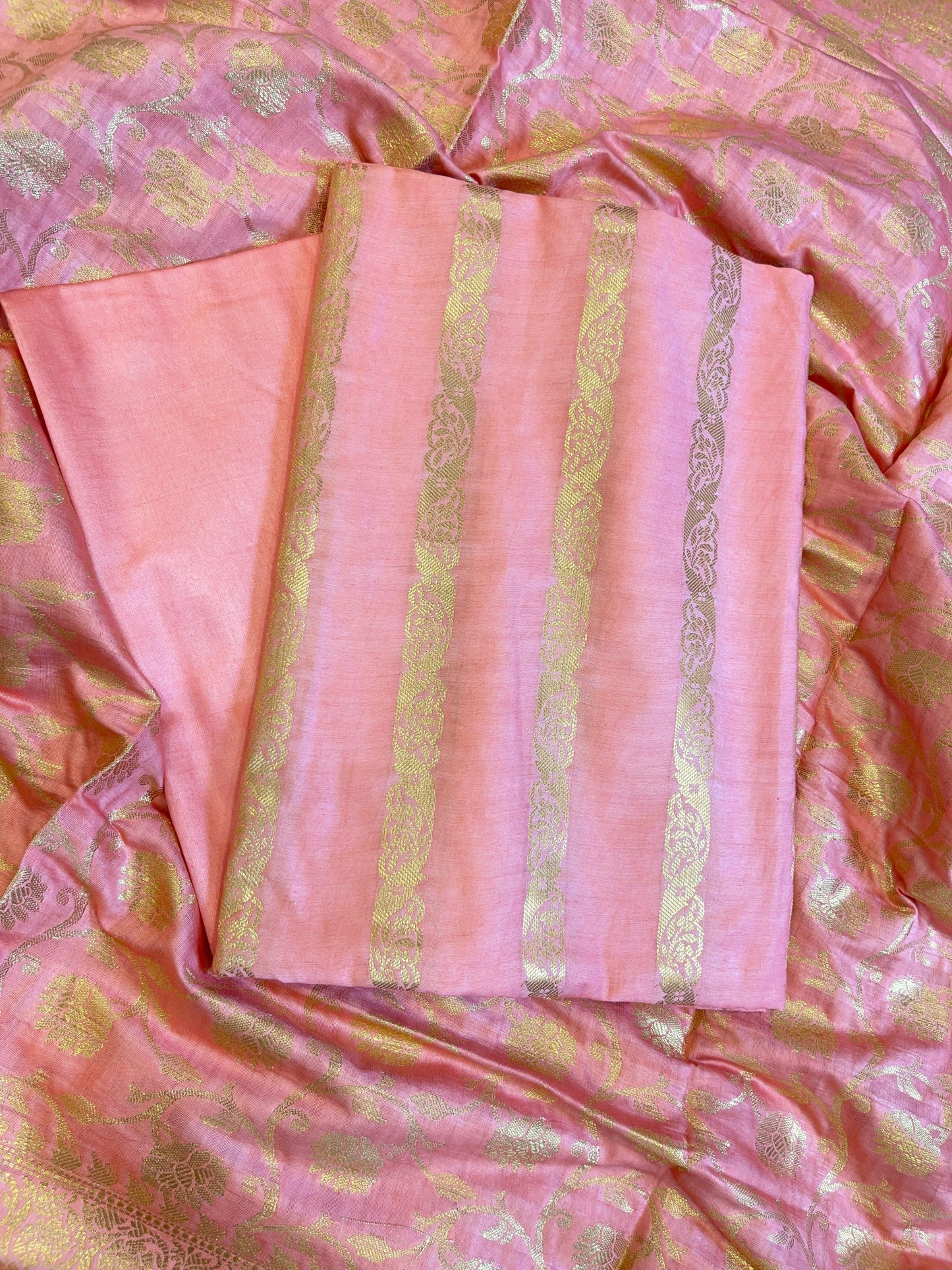 Peach Cotton Dyable Floral Zari Stripe Banarasi Suit 950SHL_CS1
