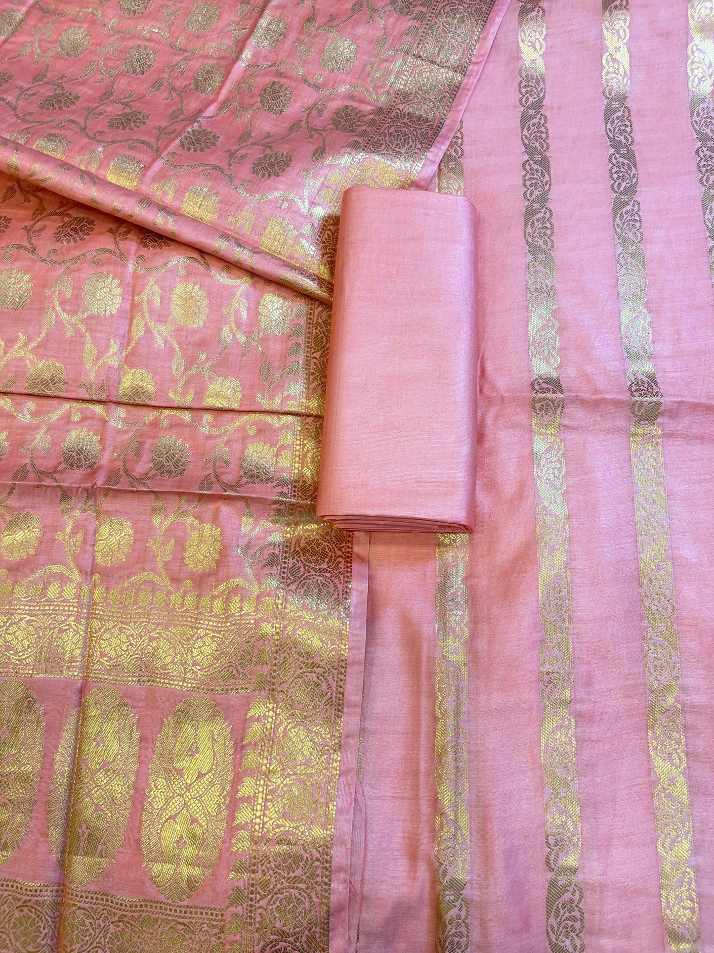 Peach Cotton Dyable Floral Zari Stripe Banarasi Suit 950SHL_CS1