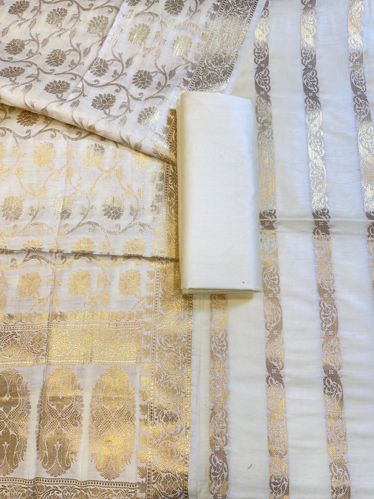 Cream Cotton Dyable Floral Zari Stripe Banarasi Suit 950SHL_CS5