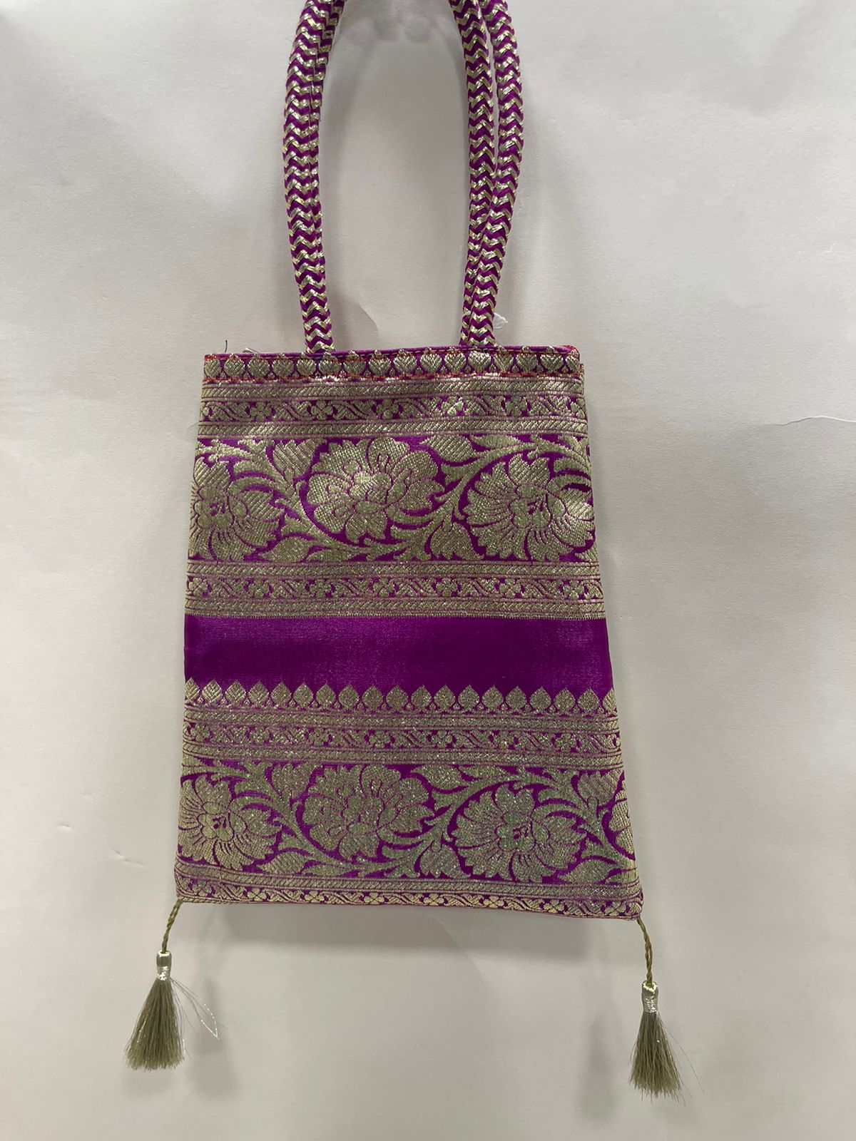 Purple Banarasi Trishaped Hand Bag HBG_35