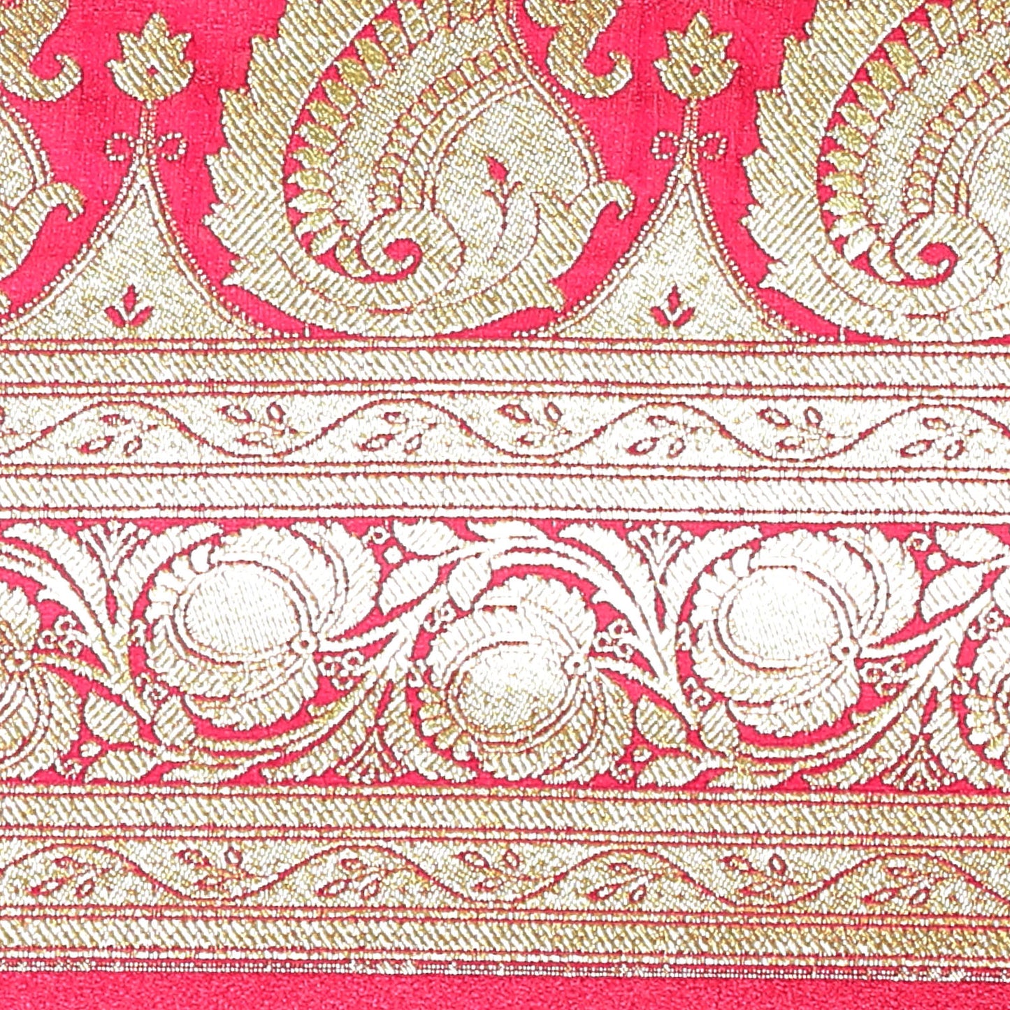 Faishana Presents Pink Satin Silk Mughal Motif Zari Booti With Skirt Border and Pink Blouse Banarasi Saree