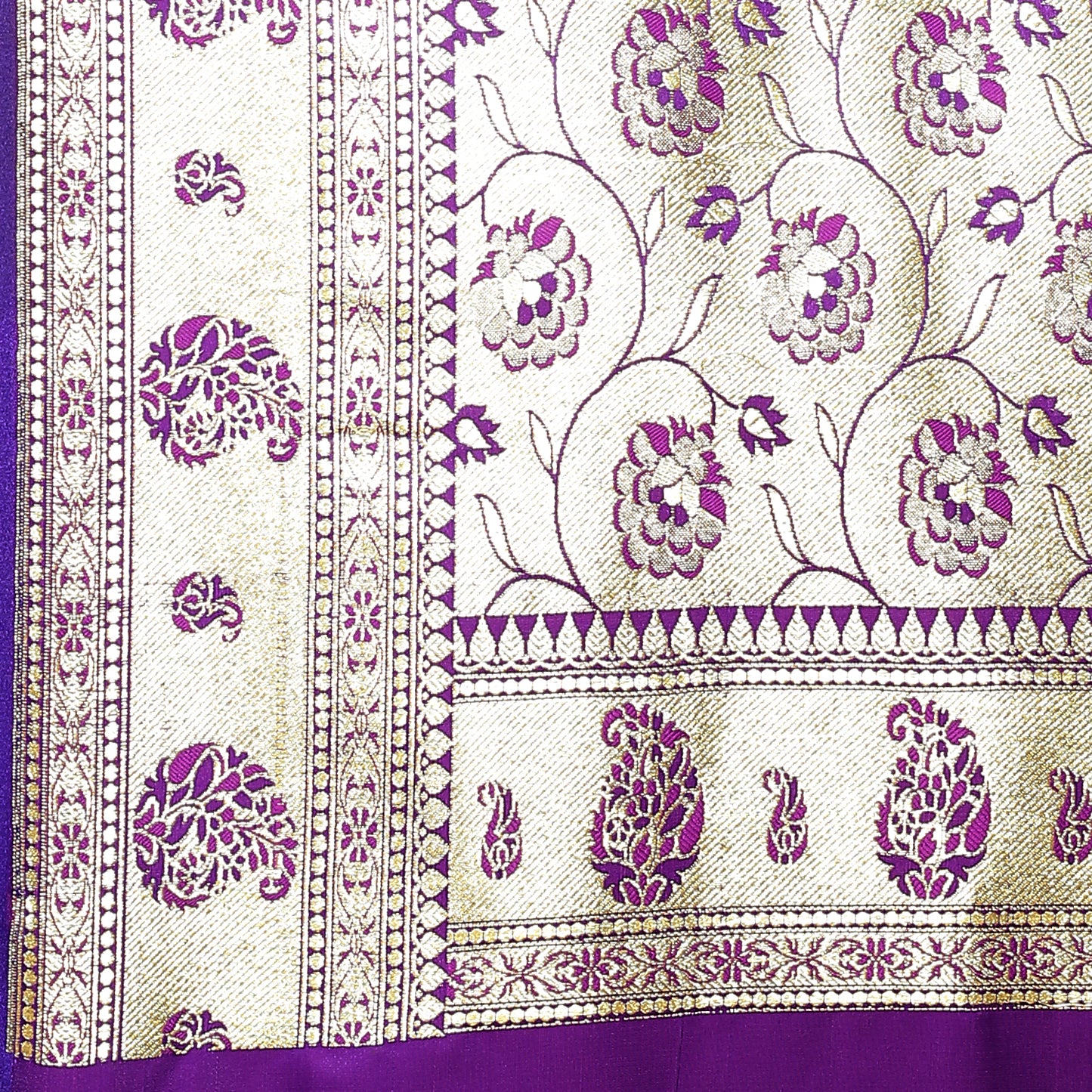 Faishana Presents Pink Satin Silk Mughal Motif Zari Booti Paithani Zari Border with Blue Blouse Saree