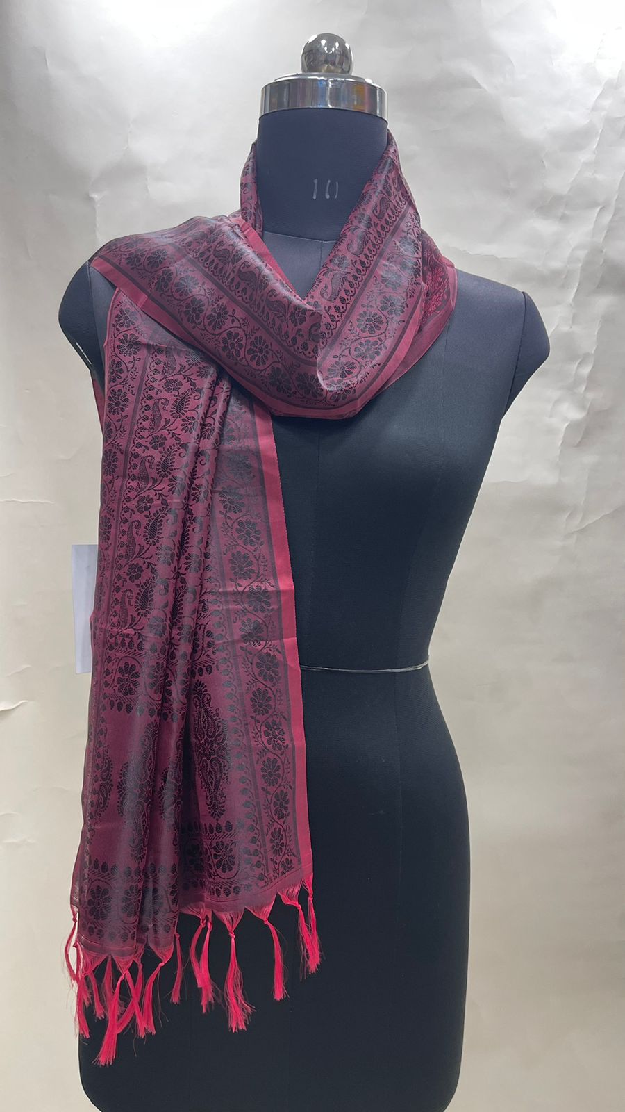 Faishana Presents Black Banarasi Silk Stole with Carry Booti Resham Tassels