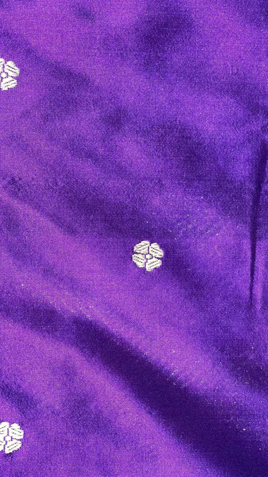 Faishana Pure Silk Handloom Katan Silk Purple Bel Booti Tilfi Mina Golden Kadhwa Zari Mina Border Saree & Purple Stripe Blouse