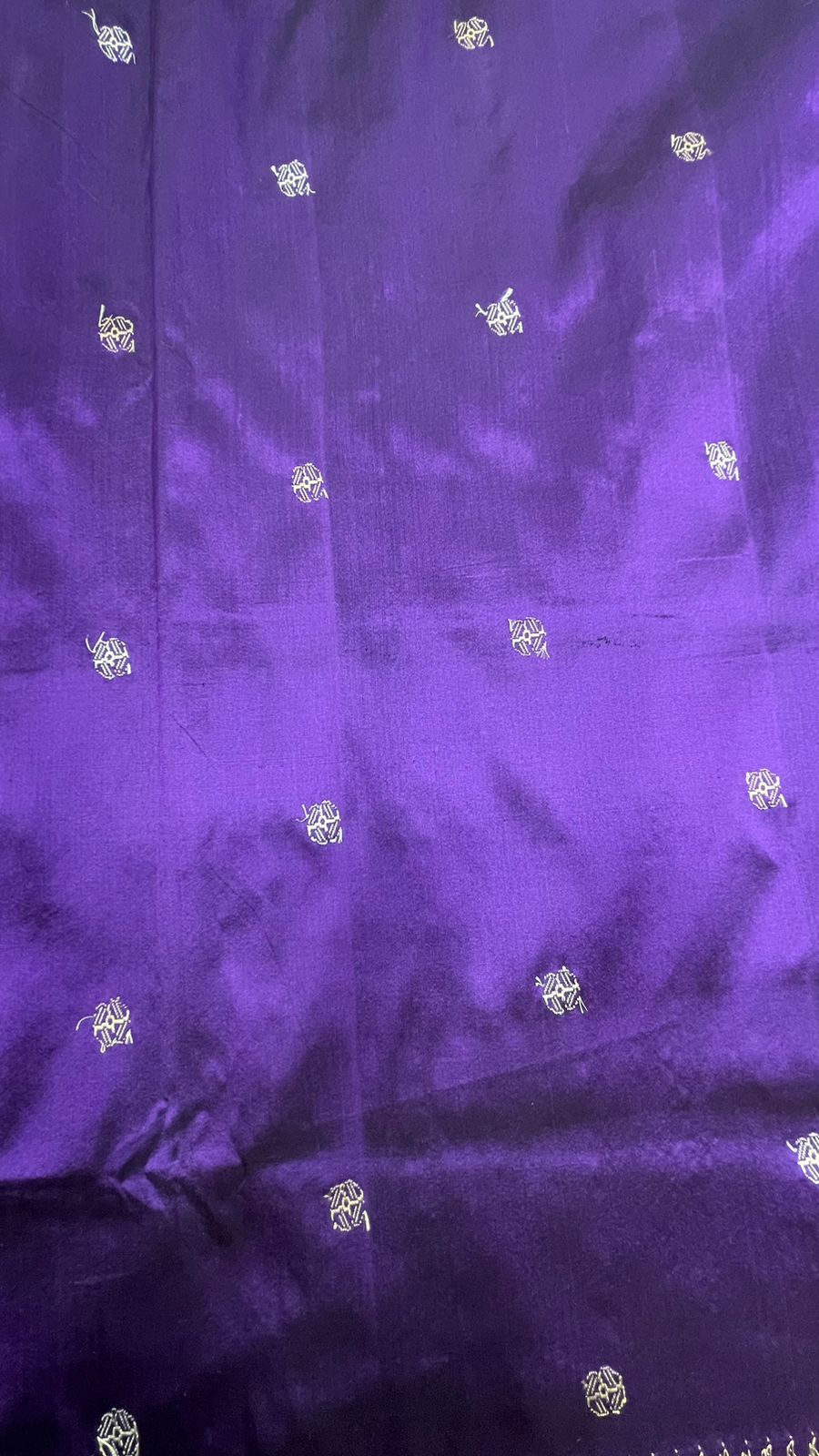 Faishana Pure Silk Handloom Katan Silk Purple Bel Booti Tilfi Mina Golden Kadhwa Zari Mina Border Saree & Purple Stripe Blouse