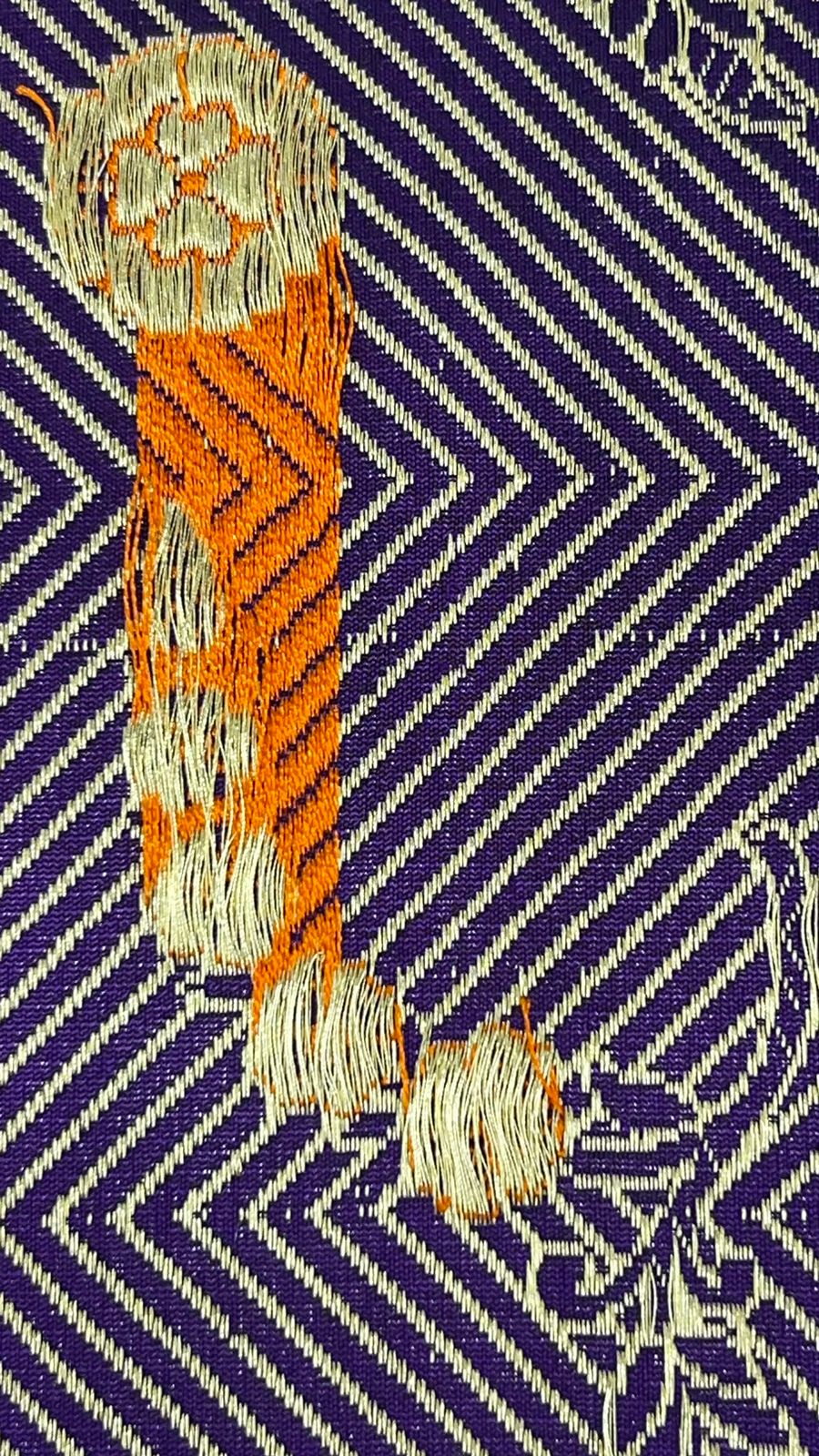Faishana Pure Silk Handloom Katan Silk Purple Bel Booti Tilfi Mina Golden Kadhwa Zari Mina Border Saree & Purple Stripe Blouse