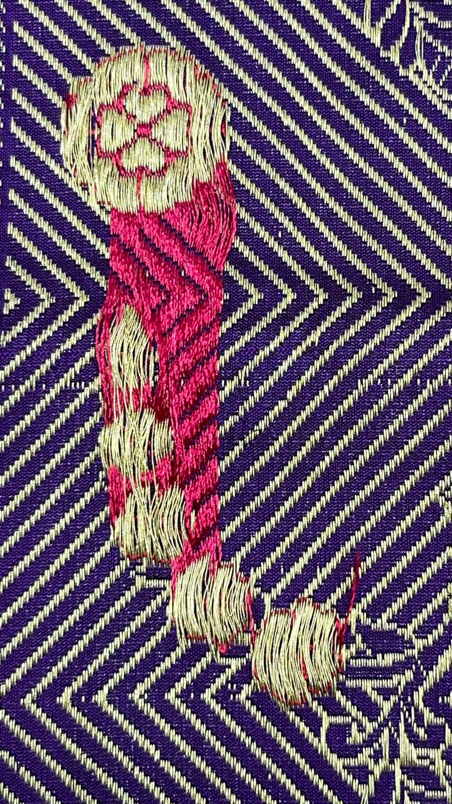 Faishana Pure Silk Handloom Katan Silk Purple Bel Booti Tilfi Mina Golden Kadhwa Zari Mina Border Saree & Purple Stripe Blouse