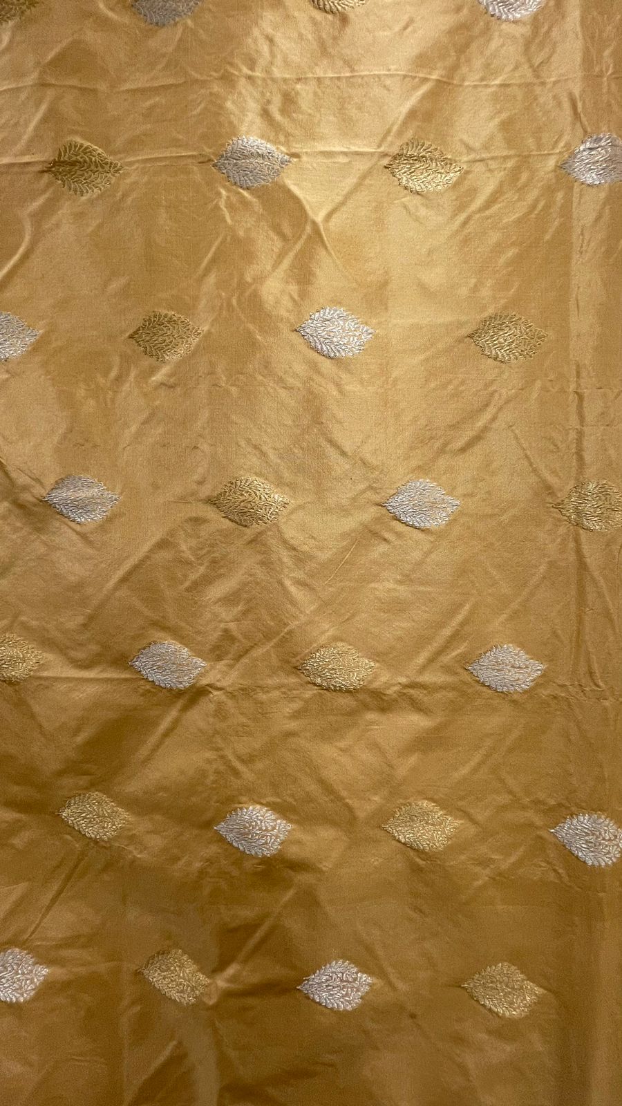 Faishana Pure Handloom Tussar Katan Silk Kadhwa Floral Sona Rupa Zari Booti with Kadhwa Zari Boota Pallu and Tussar Stripe Blouse