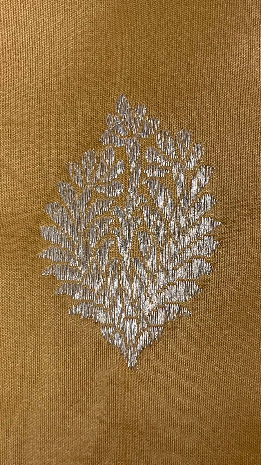 Faishana Pure Handloom Tussar Katan Silk Kadhwa Floral Sona Rupa Zari Booti with Kadhwa Zari Boota Pallu and Tussar Stripe Blouse