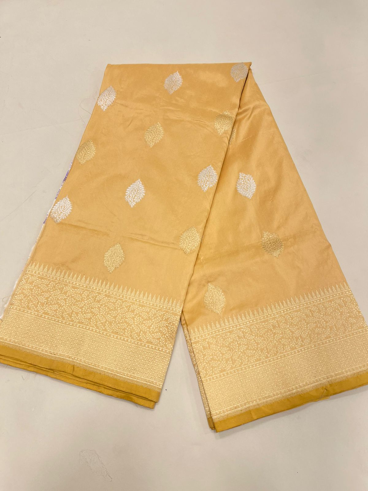 Faishana Pure Handloom Tussar Katan Silk Kadhwa Floral Sona Rupa Zari Booti with Kadhwa Zari Boota Pallu and Tussar Stripe Blouse