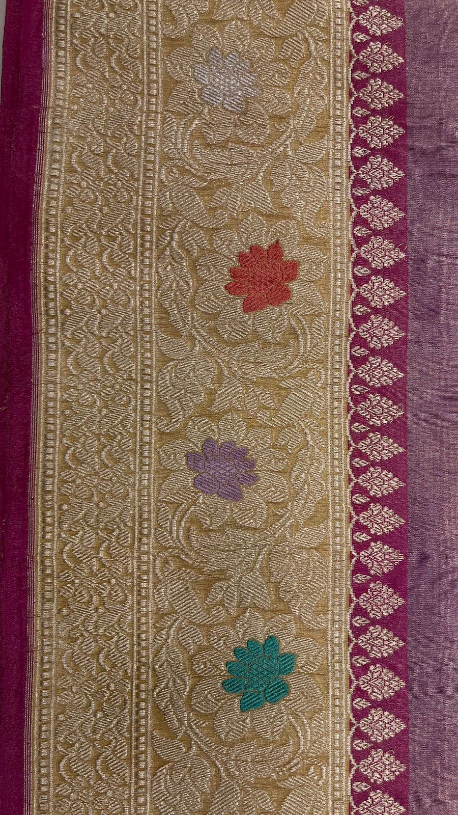 Faishana Pure Handloom Purple Kora Tissue Silk Sona Rupa Booti Zari with Contrast Yellow Kadhwa Mina Zari Border and Pallu with Contrast Yellow Blouse