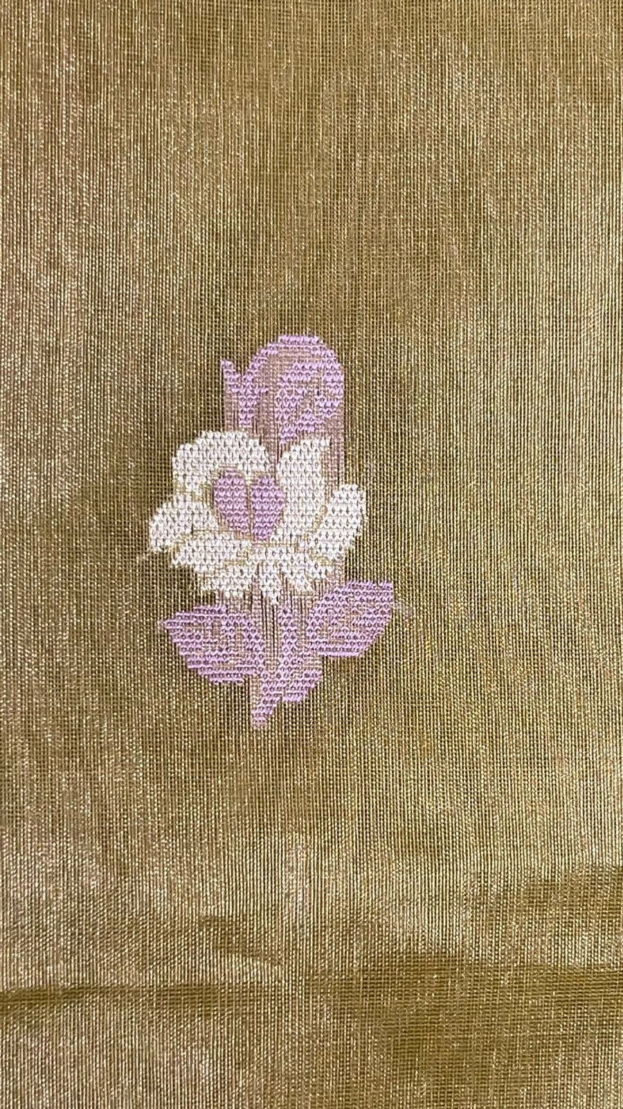 Faishana Pure Handloom Olive Green Kora Tissue Silk Sona Rupa Zari Booti Skirt Tilfi Zari Jaal Mina Contrast Pink Border with Contrast Pink Blouse Banarasi Saree