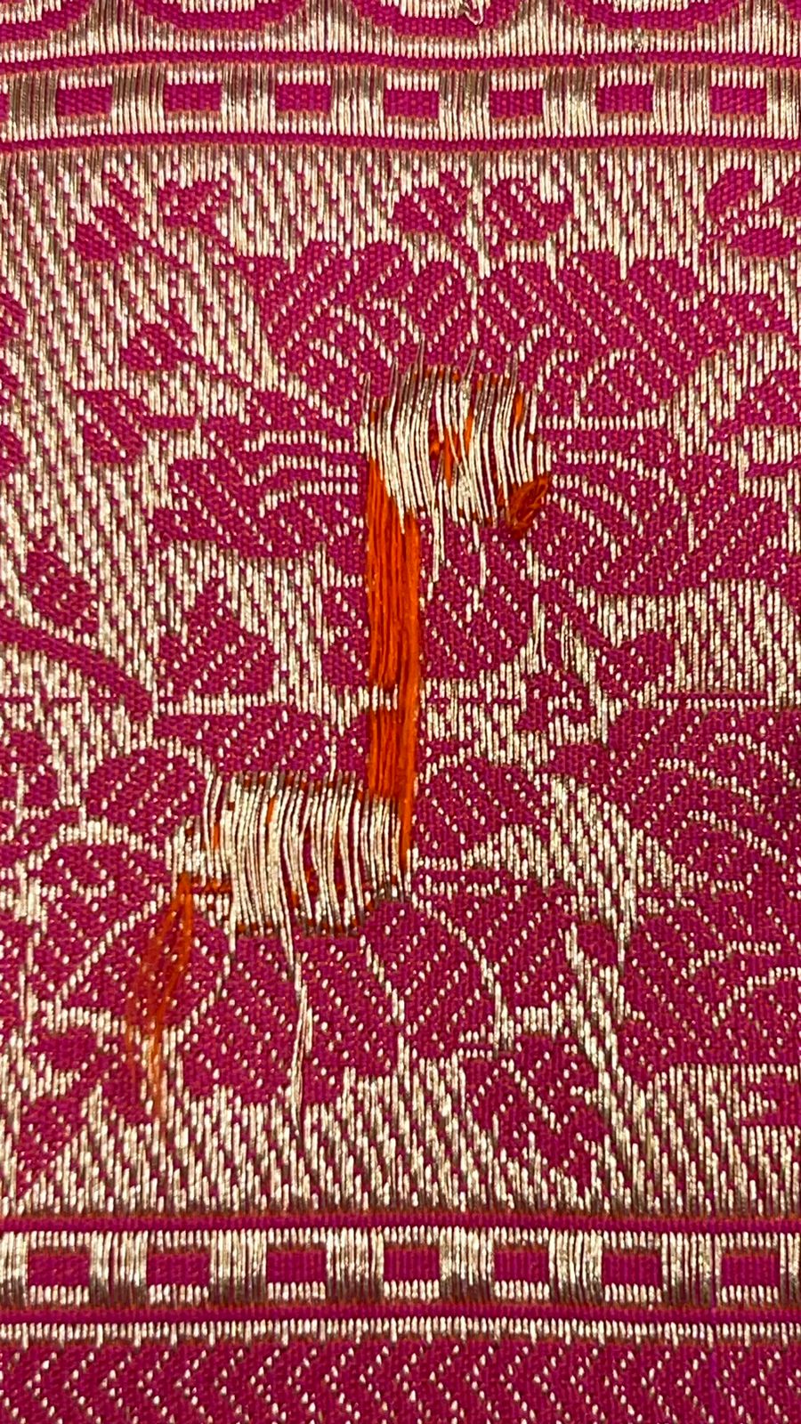 Faishana Pure Handloom Pink Katan Silk Tilfi Kadhwa Mina Jangla Jaal with Golden Stripe Pink Blouse