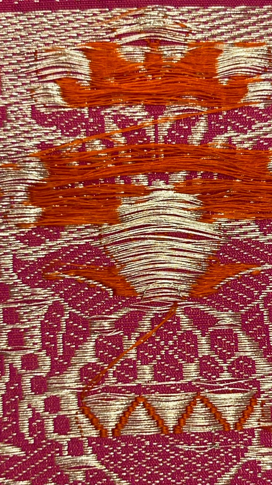 Faishana Pure Handloom Pink Katan Silk Tilfi Kadhwa Mina Jangla Jaal with Golden Stripe Pink Blouse