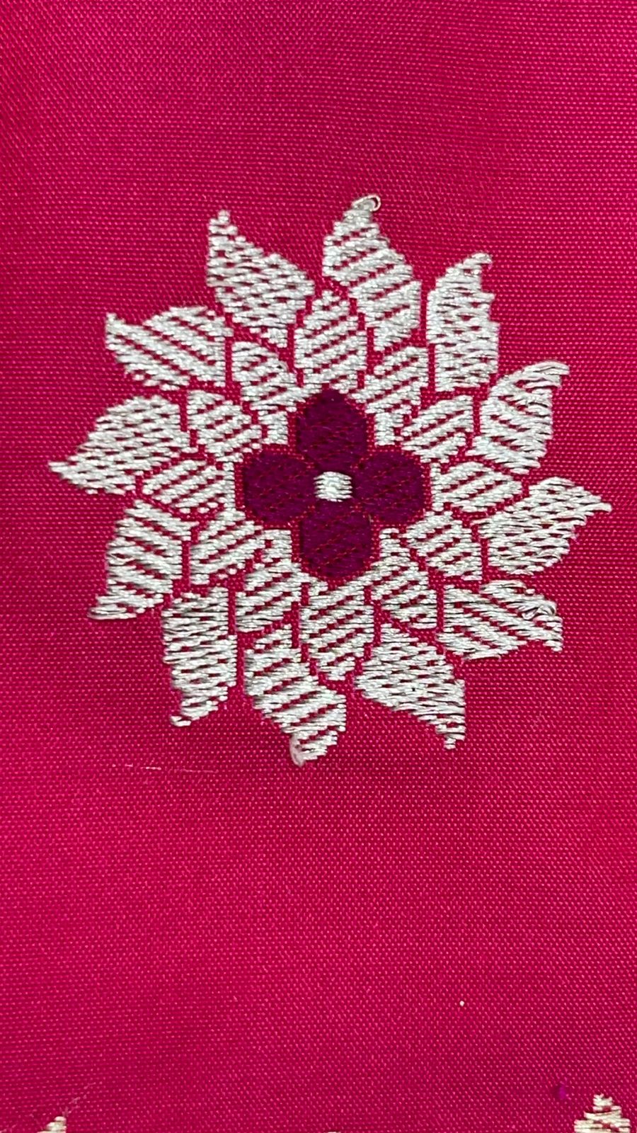 Faishana Pure Handloom Pink Katan Silk Kadhwa Jungla Bandhani Jaal Mina Zari Booti with Pink Golden Zari Booti Blouse
