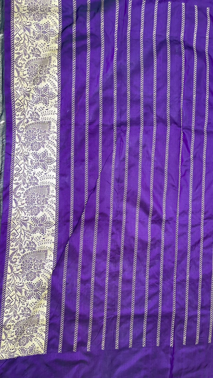 Faishana Pure Handloom Navy Blue Katan Silk Kadhwa Tilfi Multi Mina Jungla Zari Jaal with Navy Blue Stripe Blouse