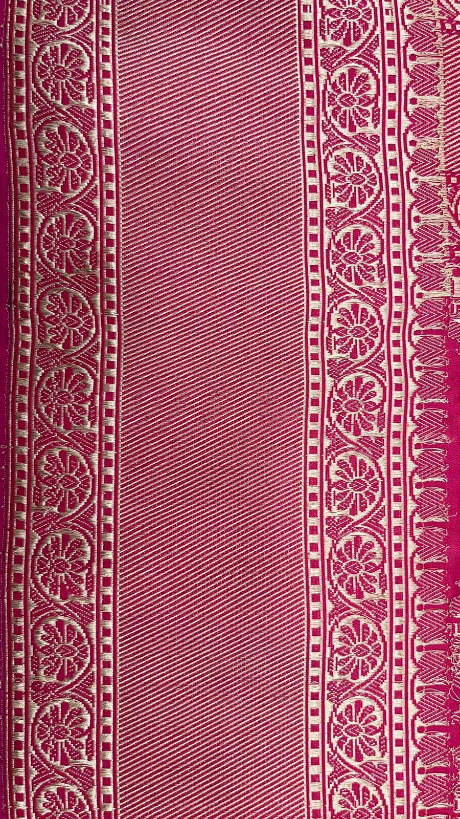 Faishana Pure Handloom Pink Katan Silk Kadhwa Jungla Bandhani Jaal Mina Zari Booti with Pink Golden Zari Booti Blouse
