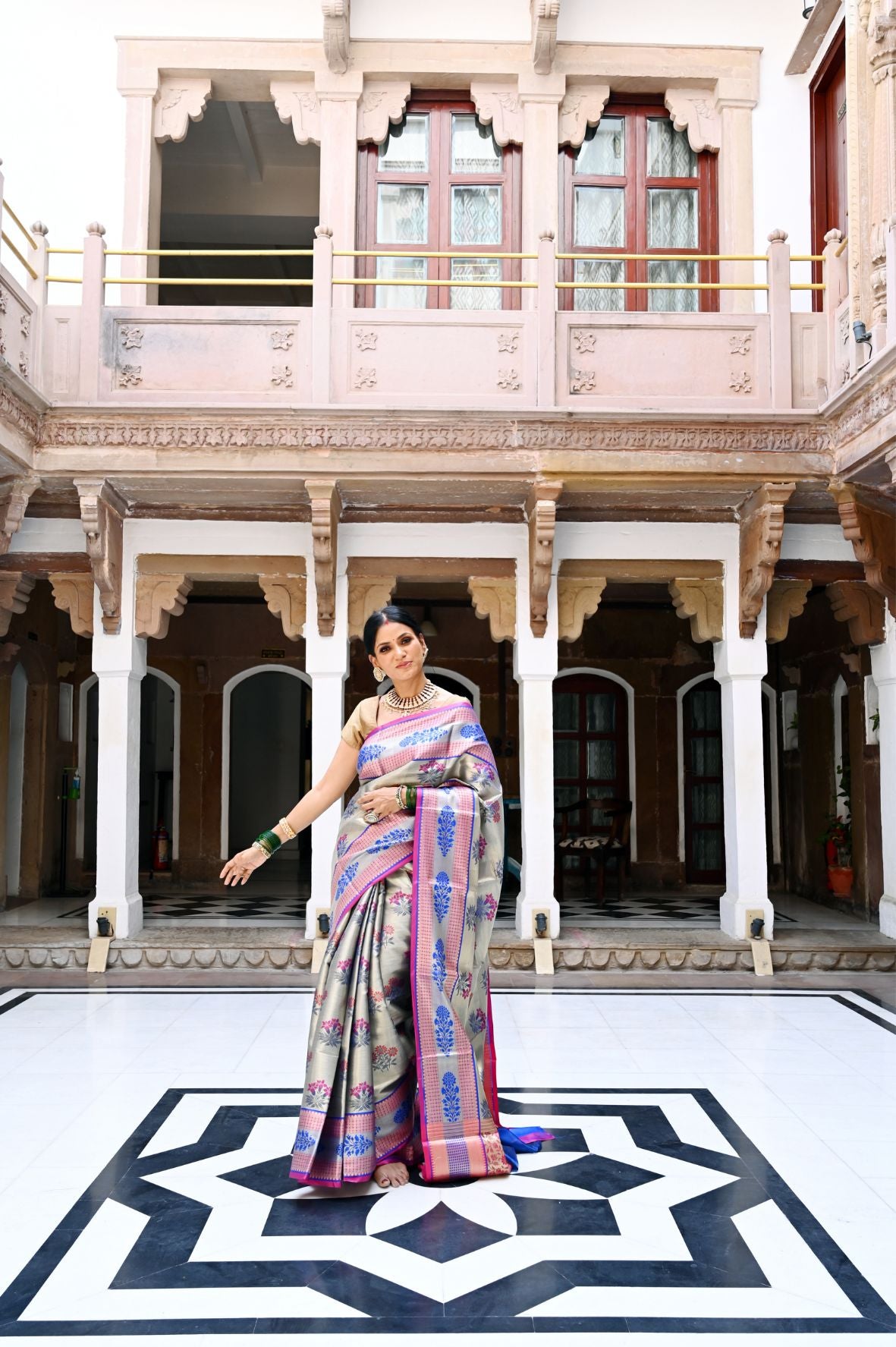 Grey Kanchi Silk Banarasi Sarees For Women GEBE1