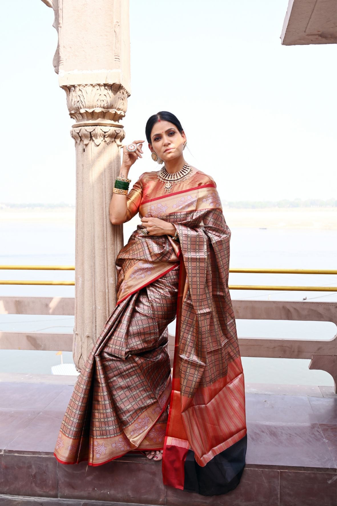 Brown Kanchi Silk Banarasi Sarees For Women GEBE3