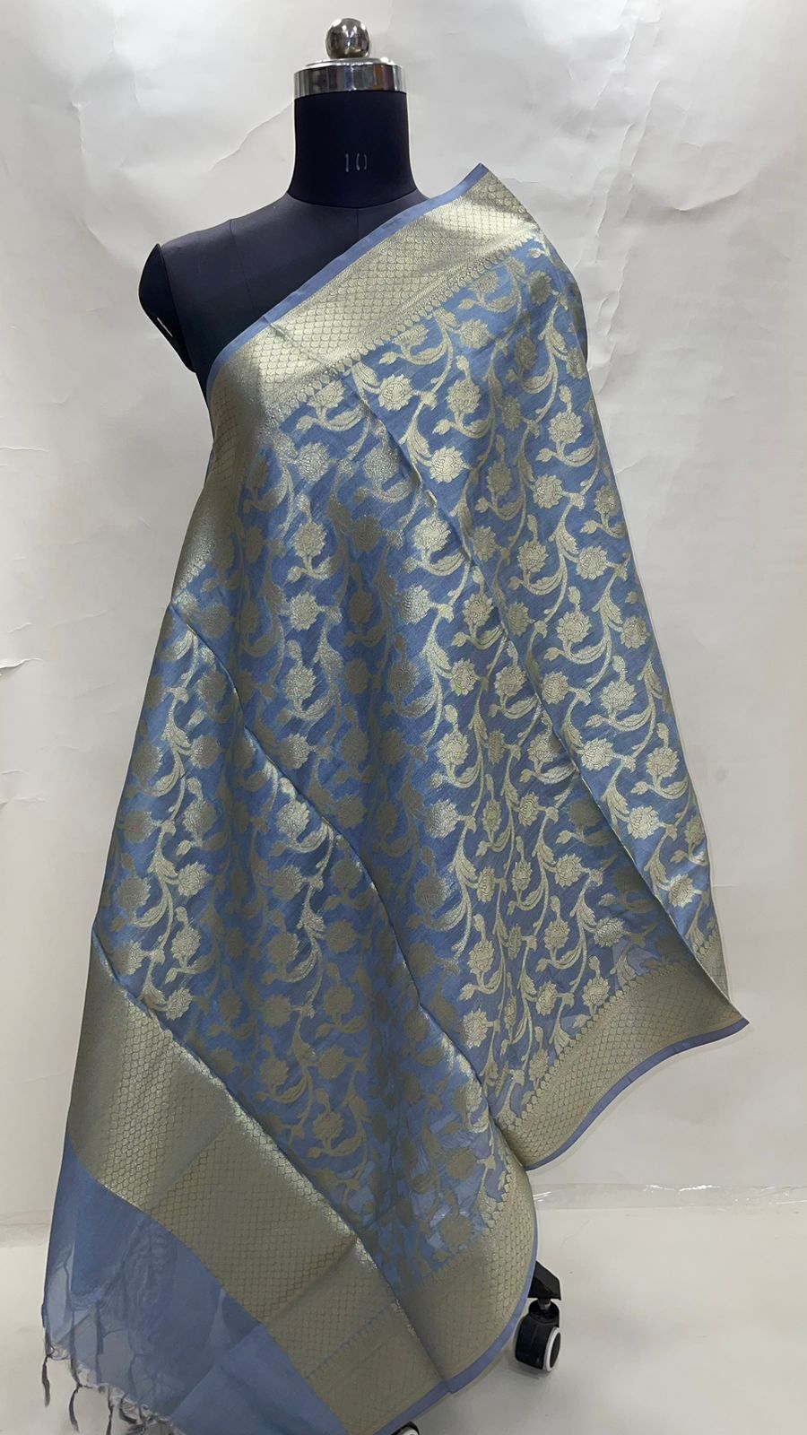 Faishana Presents Grey Banarasi Katan Georgette Golden Zari Booti Dupatta