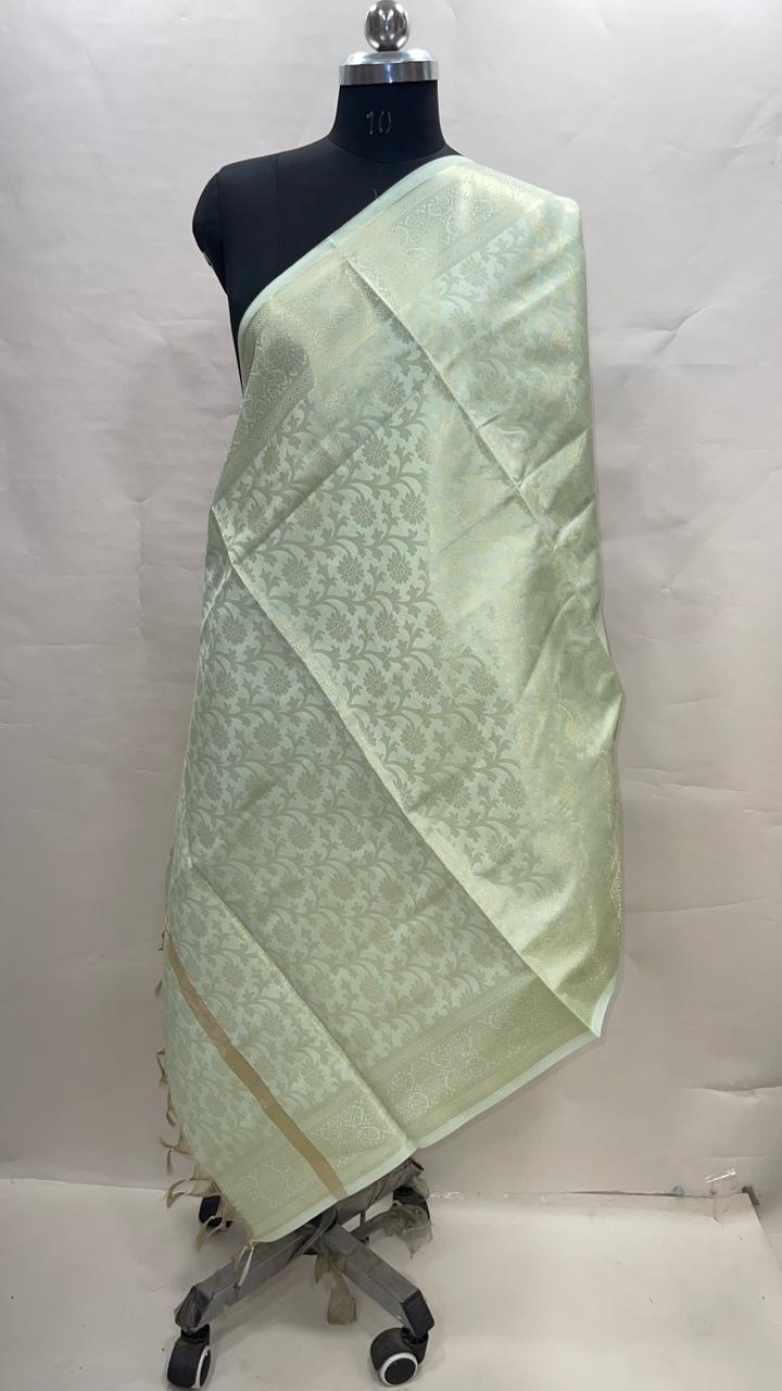 Faishana Presents Pistachio Banarasi Dupion Kora Golden Zari Booti Jaal Dupatta